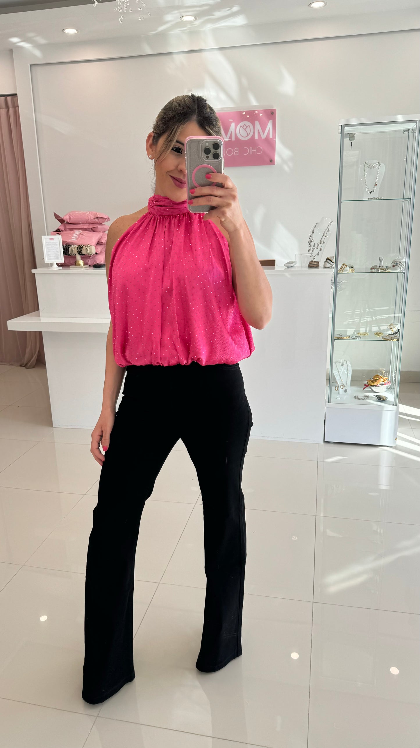 Halter Mini Stud Top - Pink