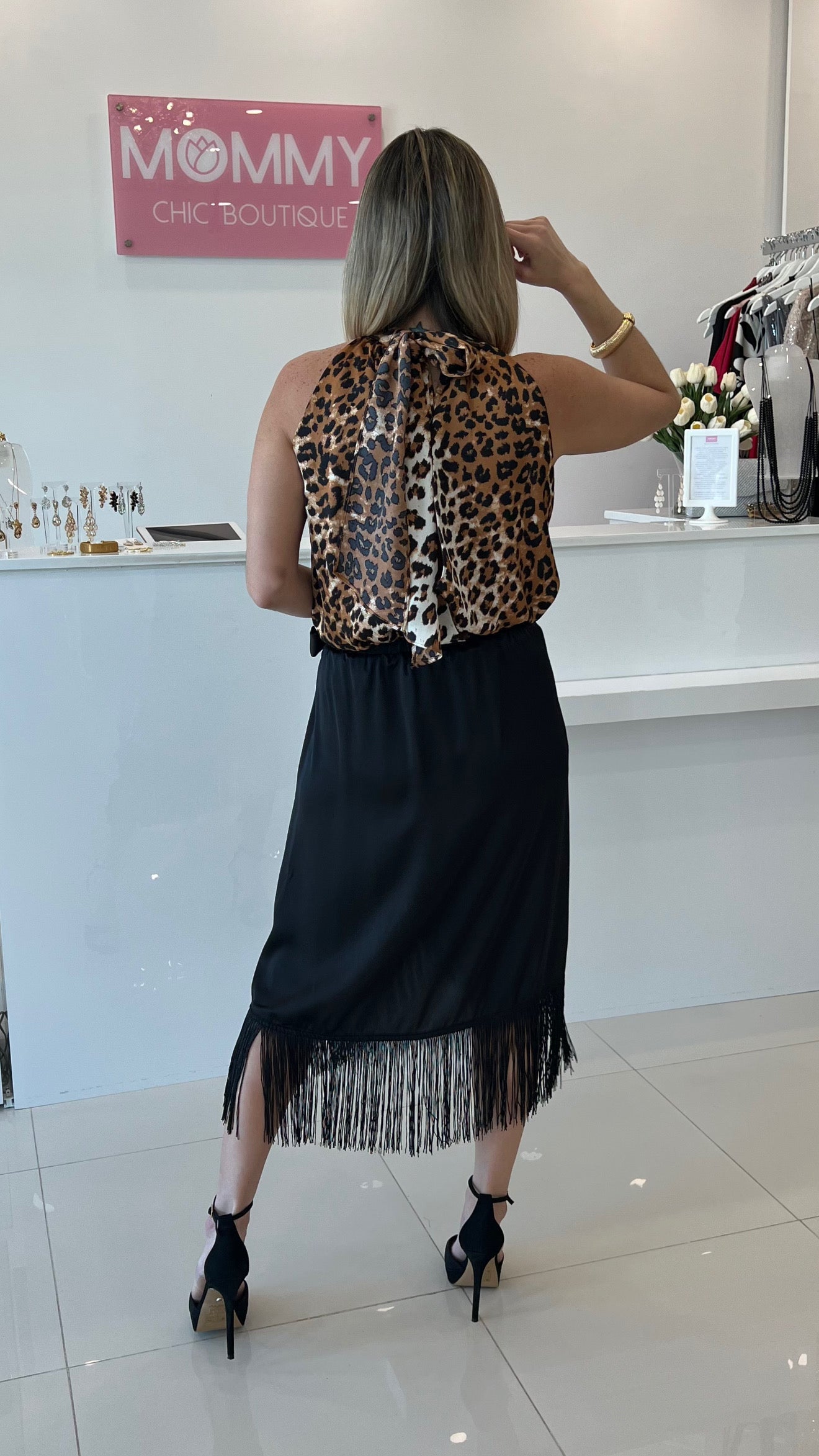 Fringe Satin Skirt Black