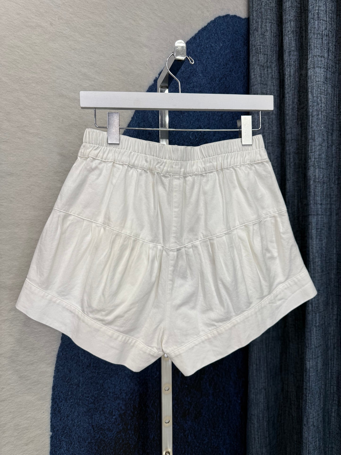 Pleated Denim Short White