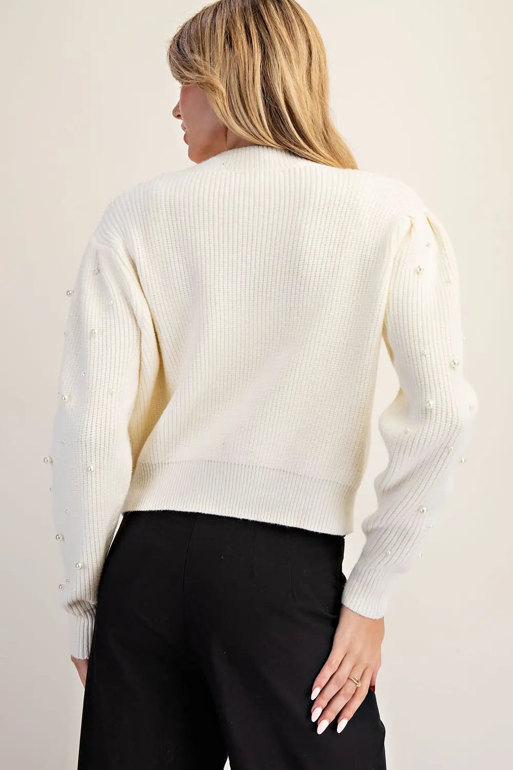 Sweater Cardigan Ivory With Pearls