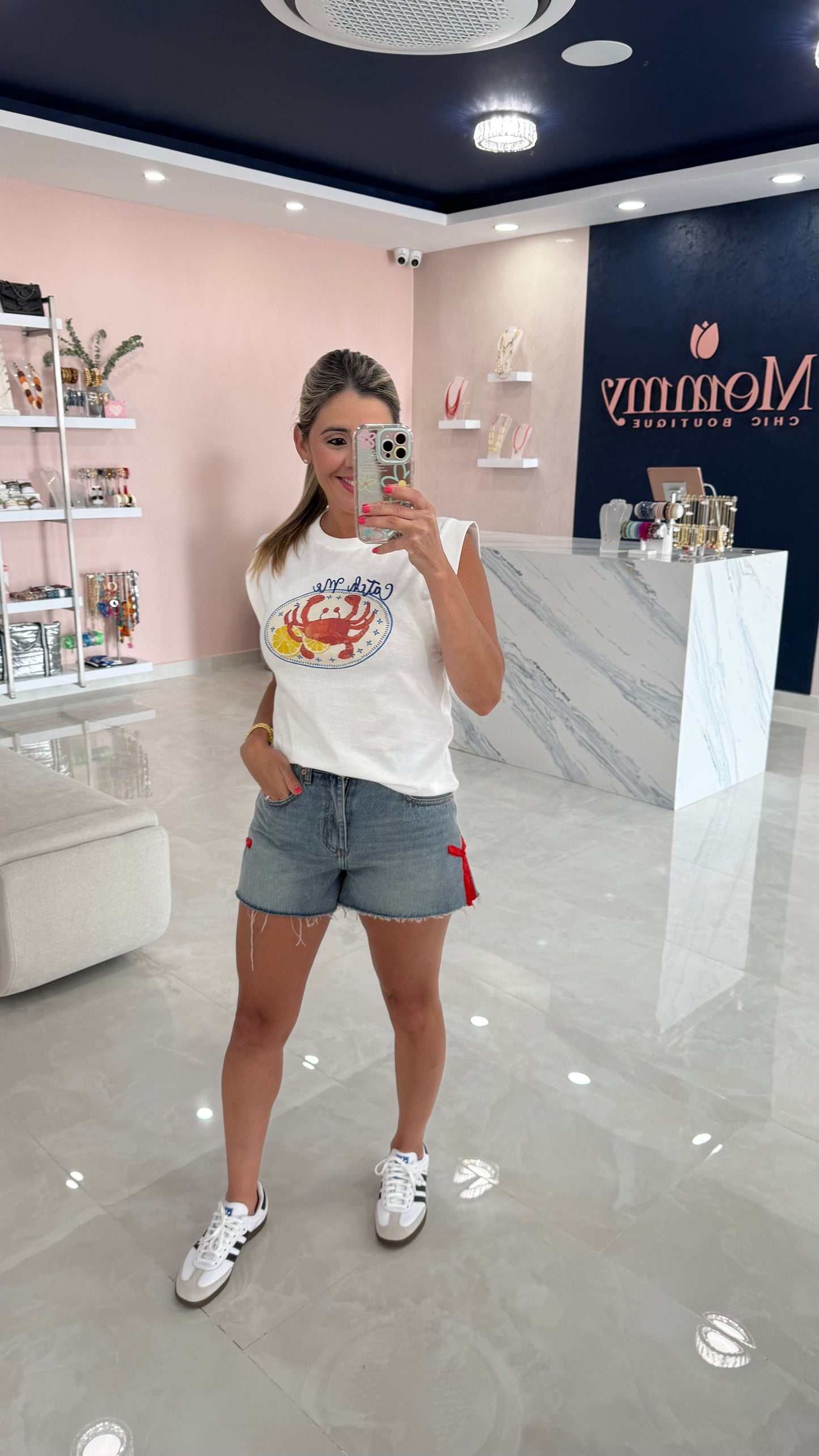 Catch Me Crab Graphic Embroidered Top