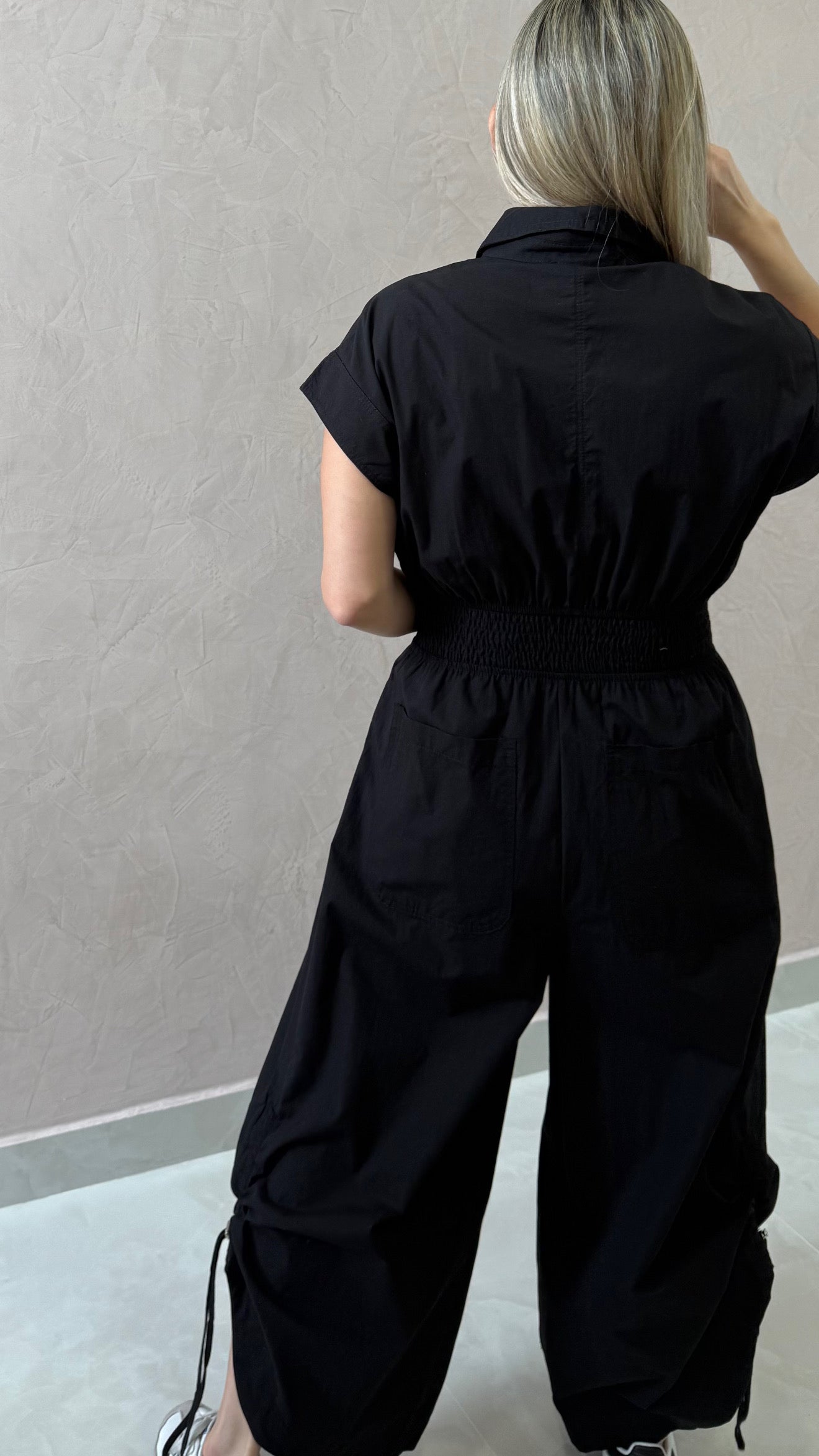 Button Down Utility Jumpsuit BLK
