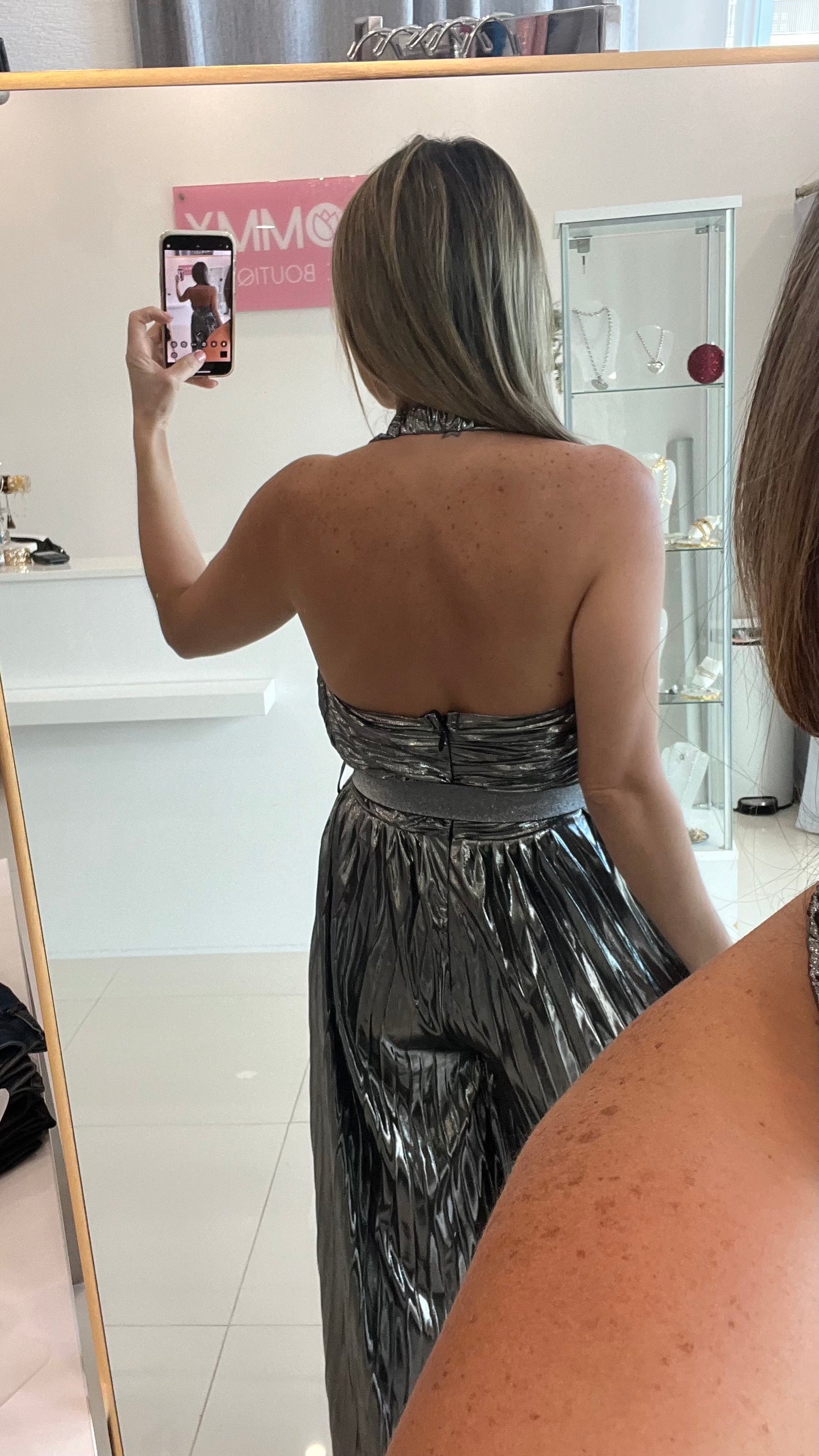 Halter Pleated JUMPSUIT Silver