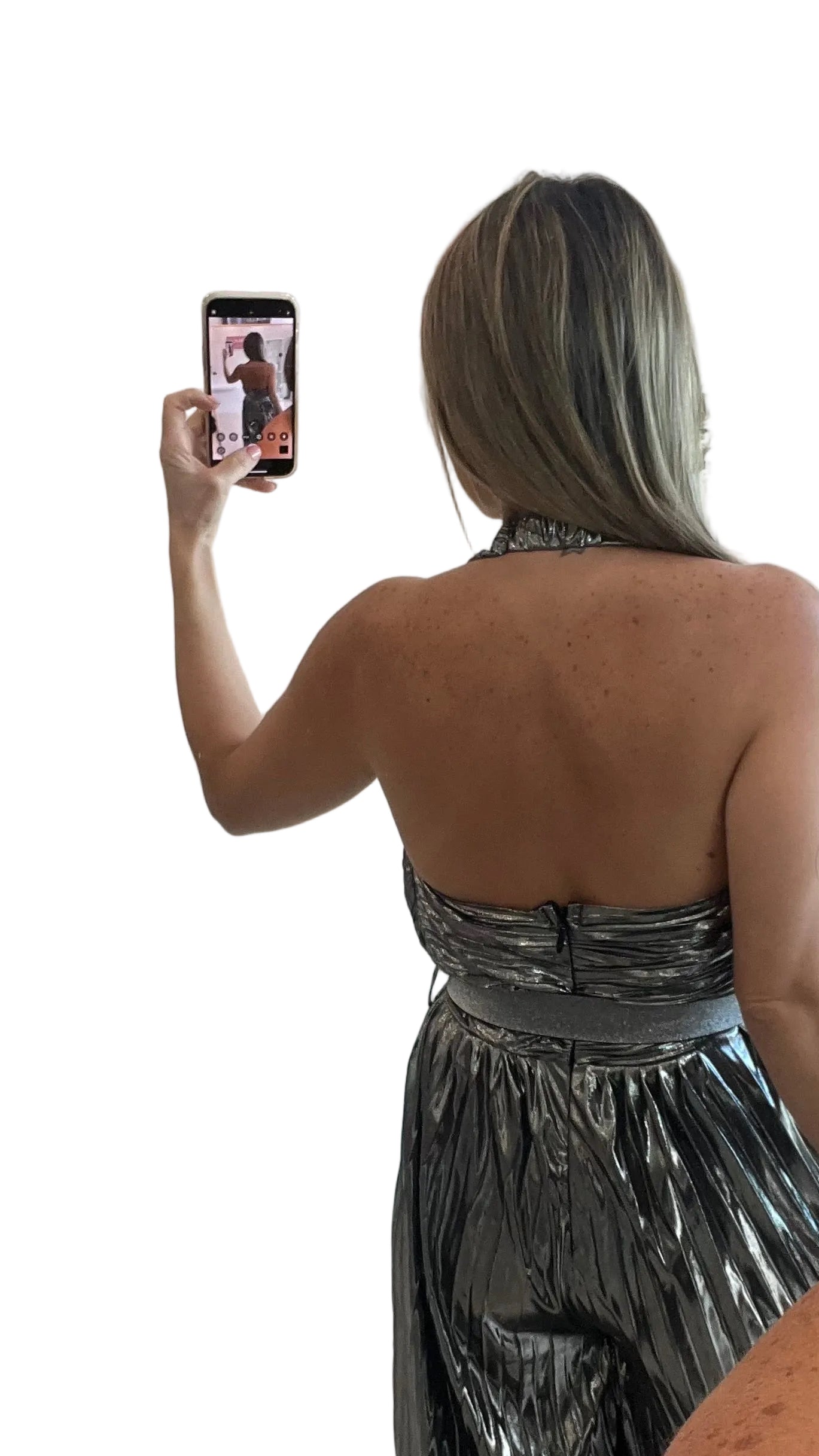 Halter Pleated JUMPSUIT Silver