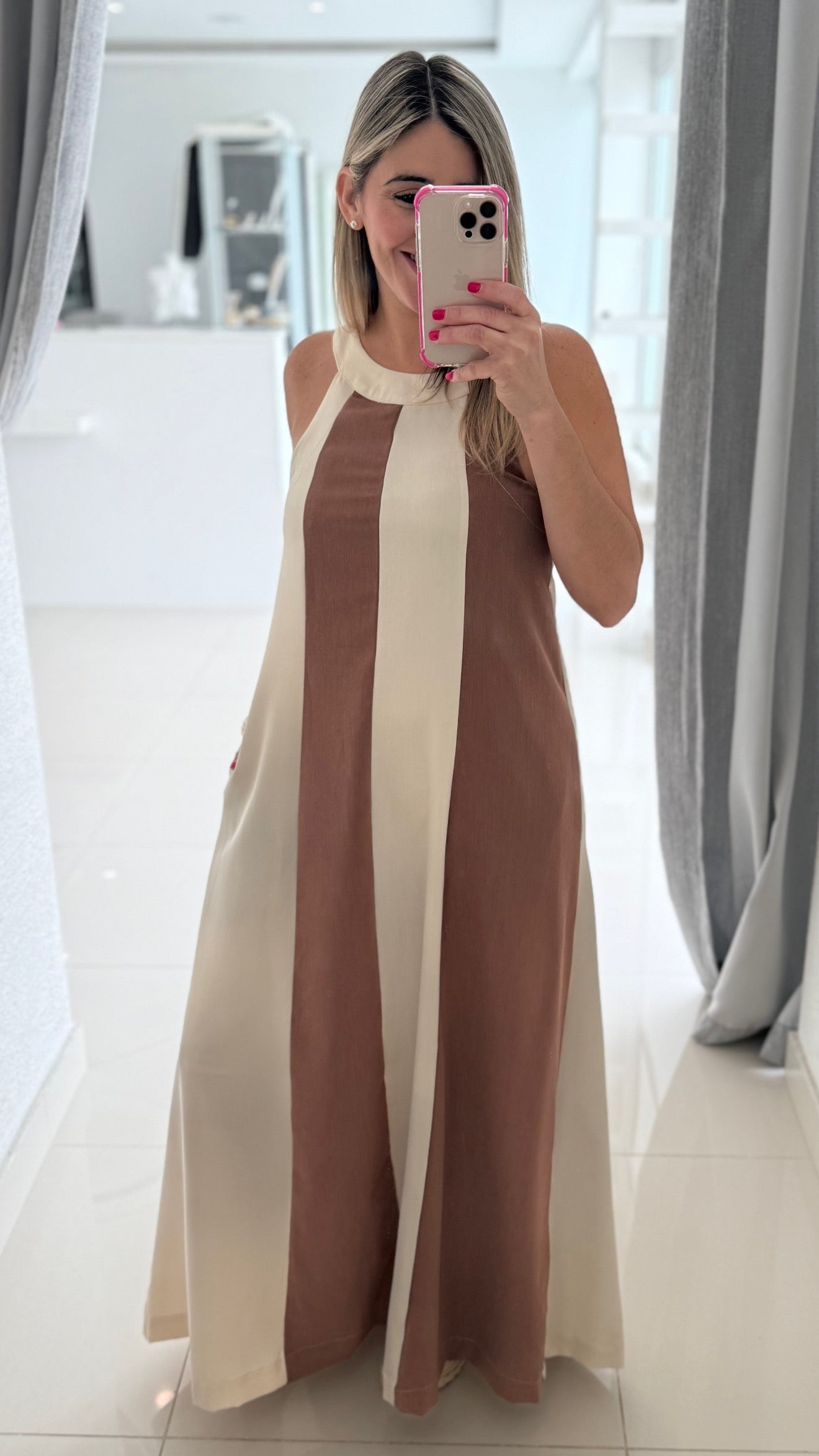 Halter Neck Color Block Maxi Dress