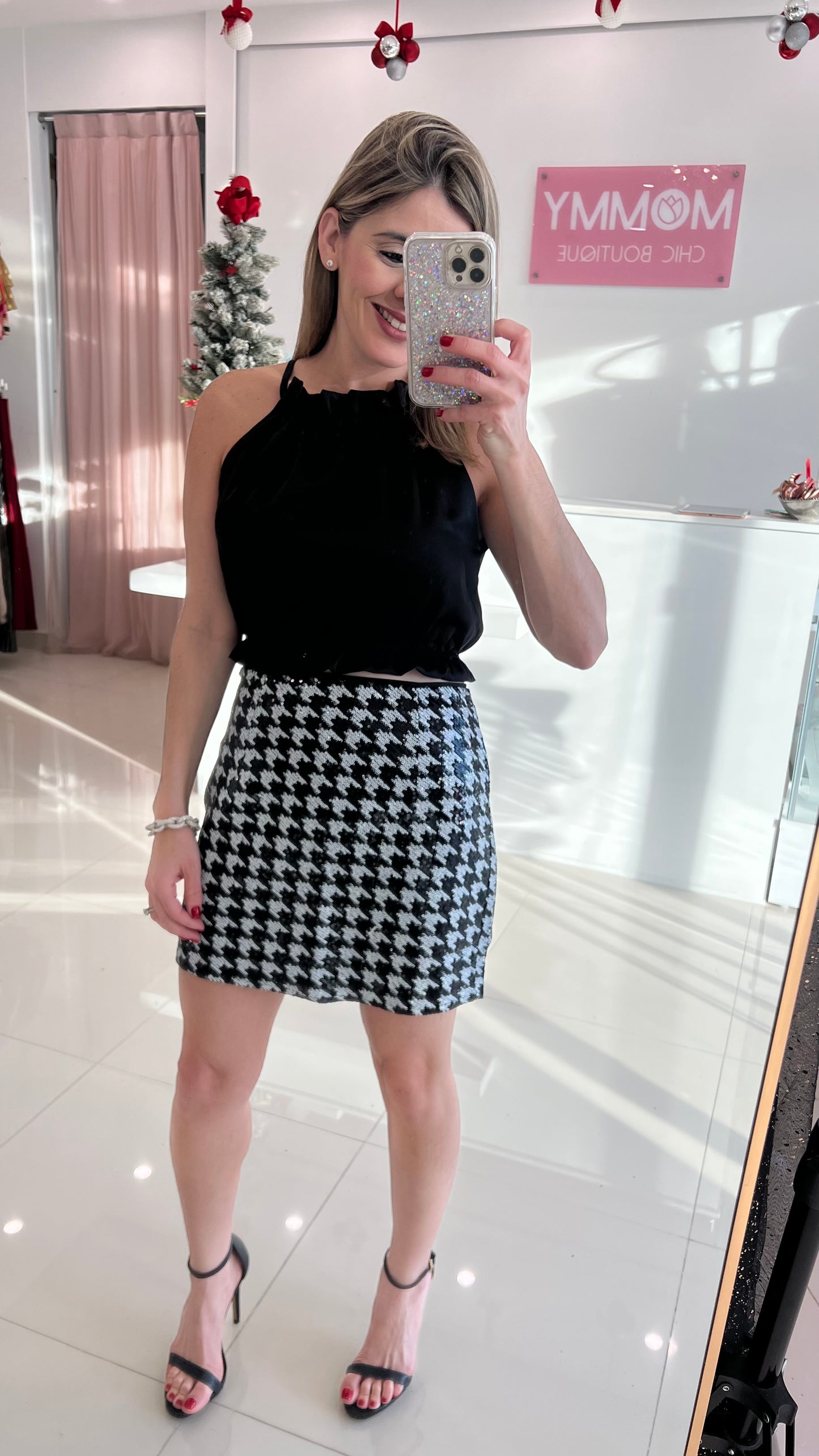 Houndstooth Sequins Skirt