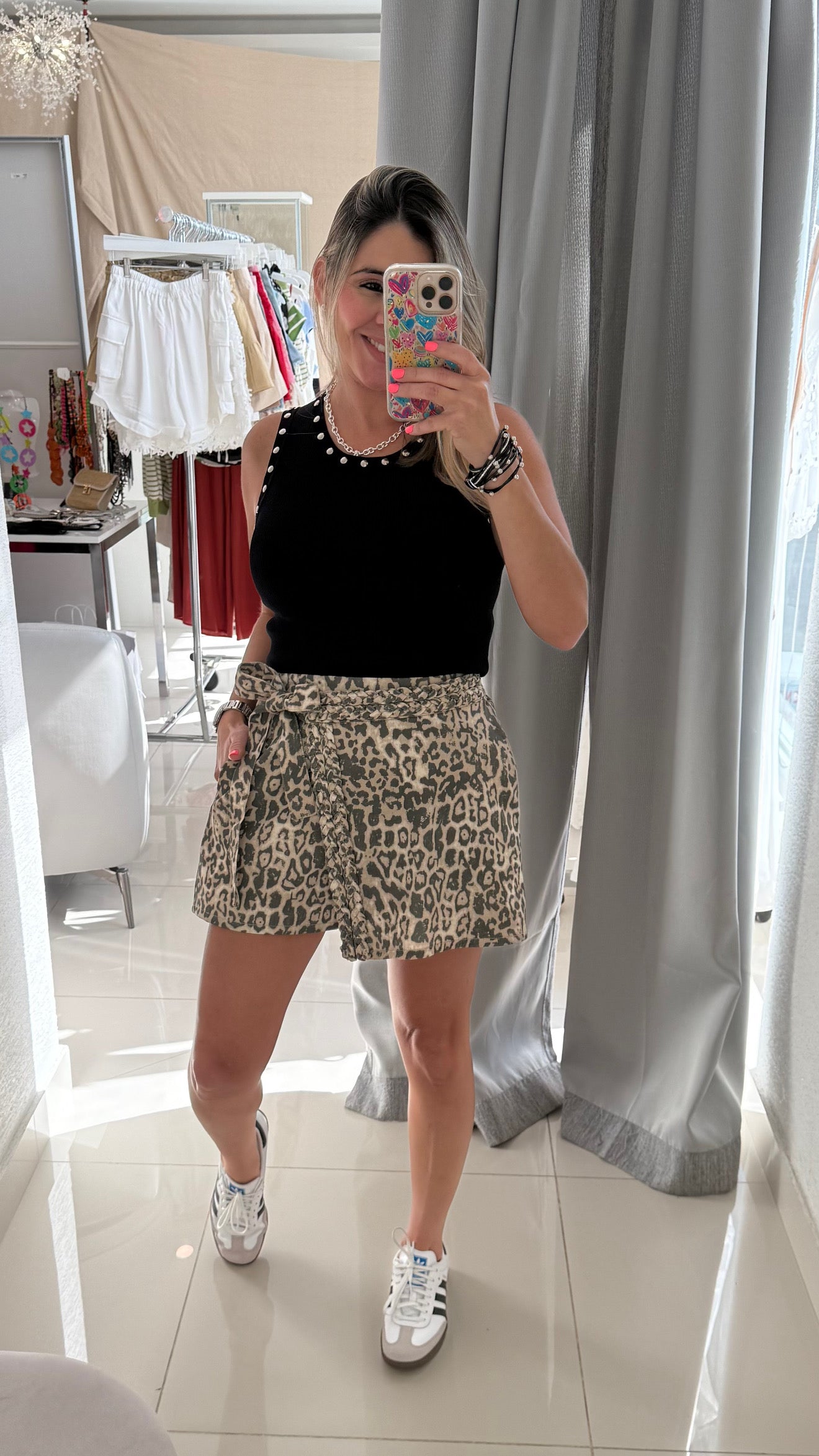 Animal Print Denim Skort