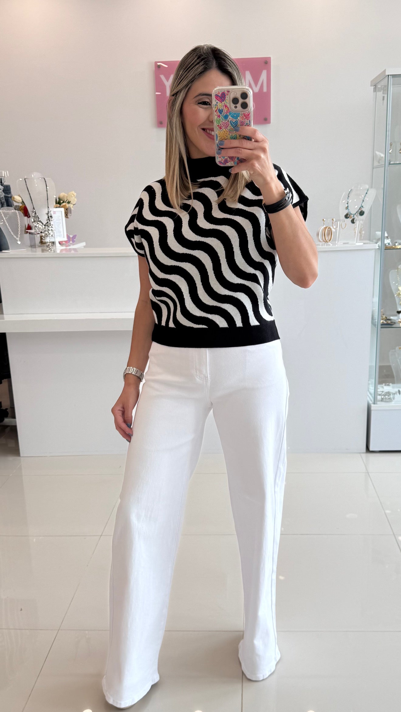 Sweater Knit Top Black / Gray