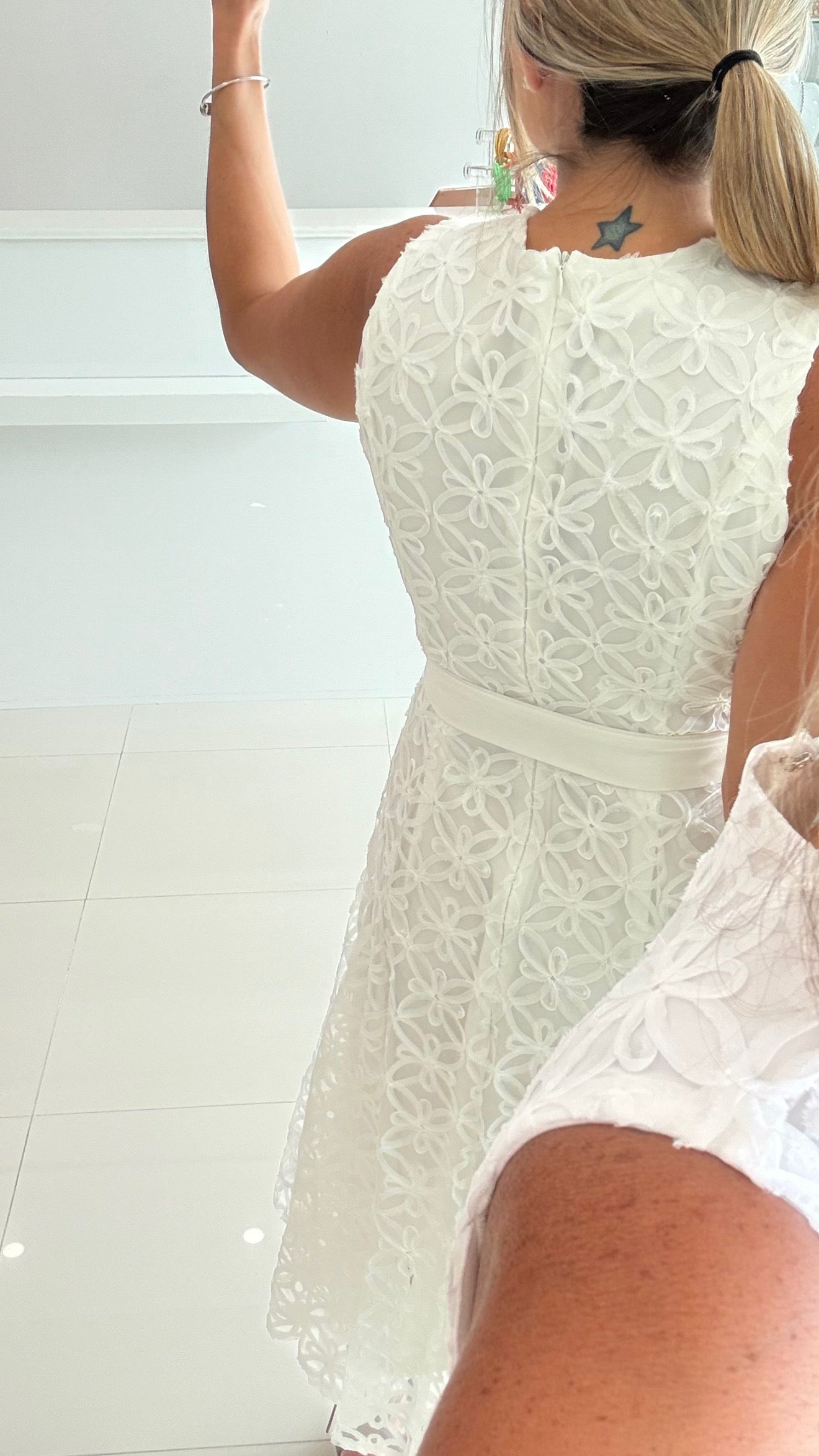 3D Flower Midi Dress White