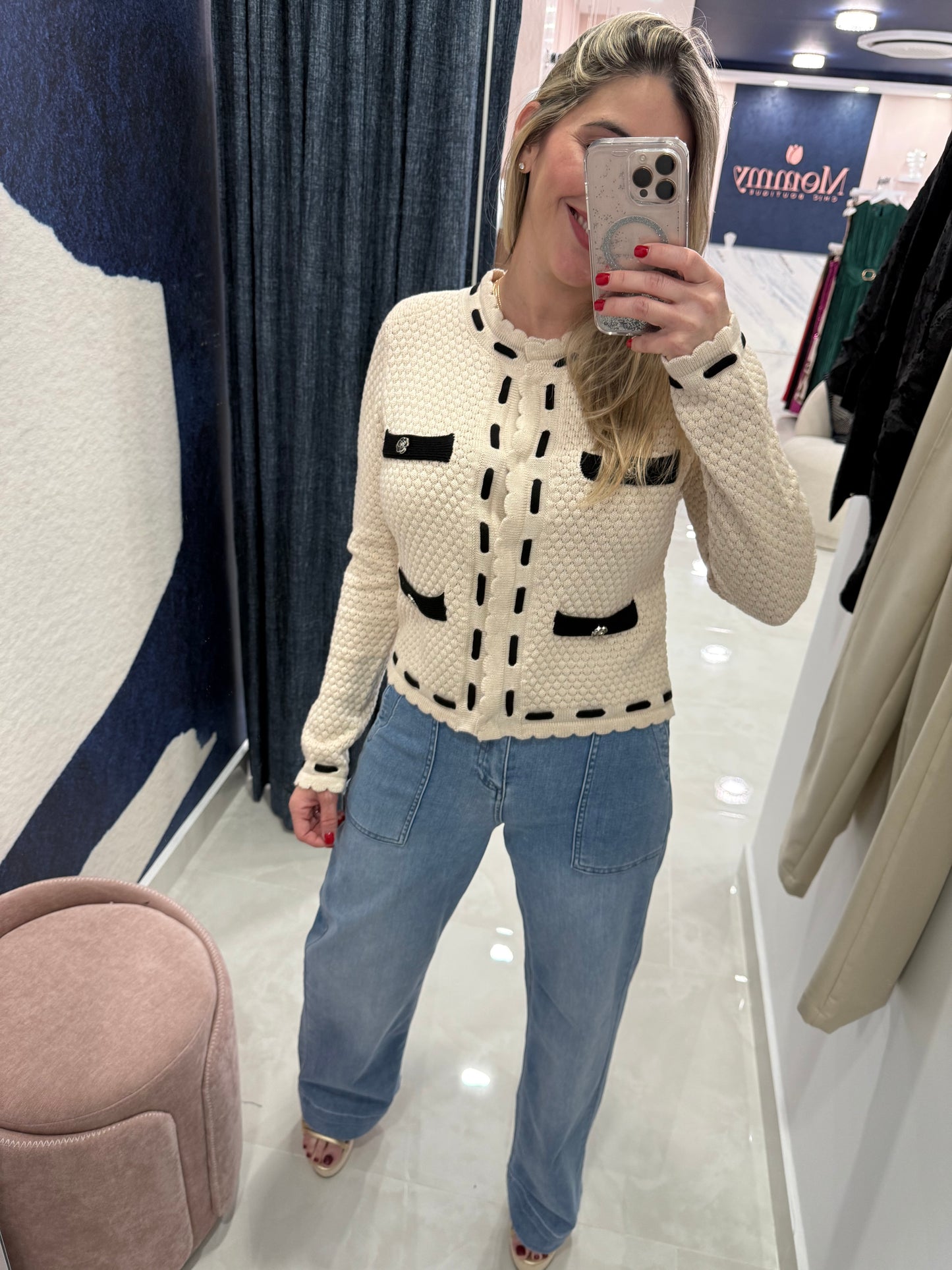 Knit Cardigan Taupe & Black