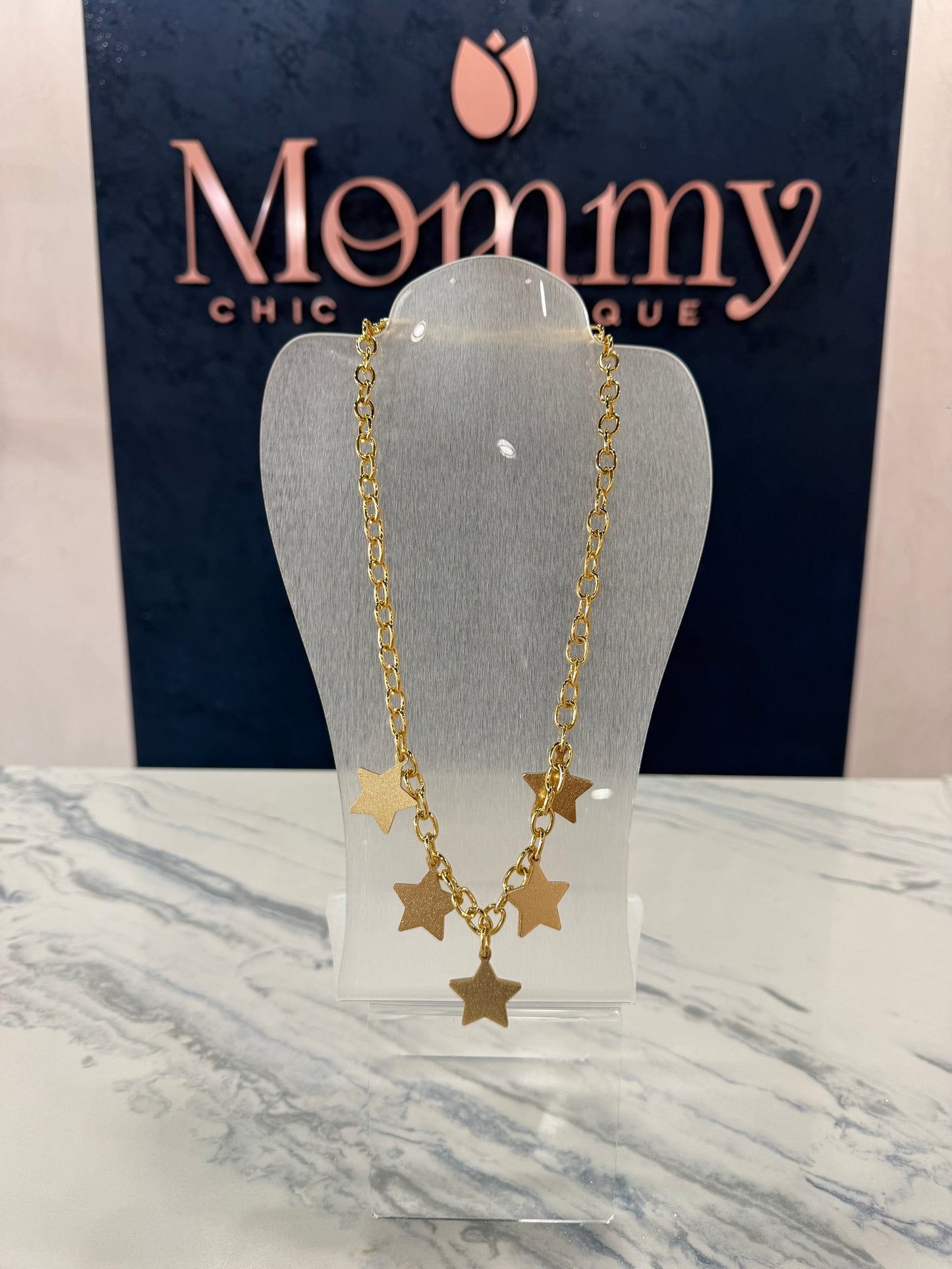 Gold Stars Necklace 22”