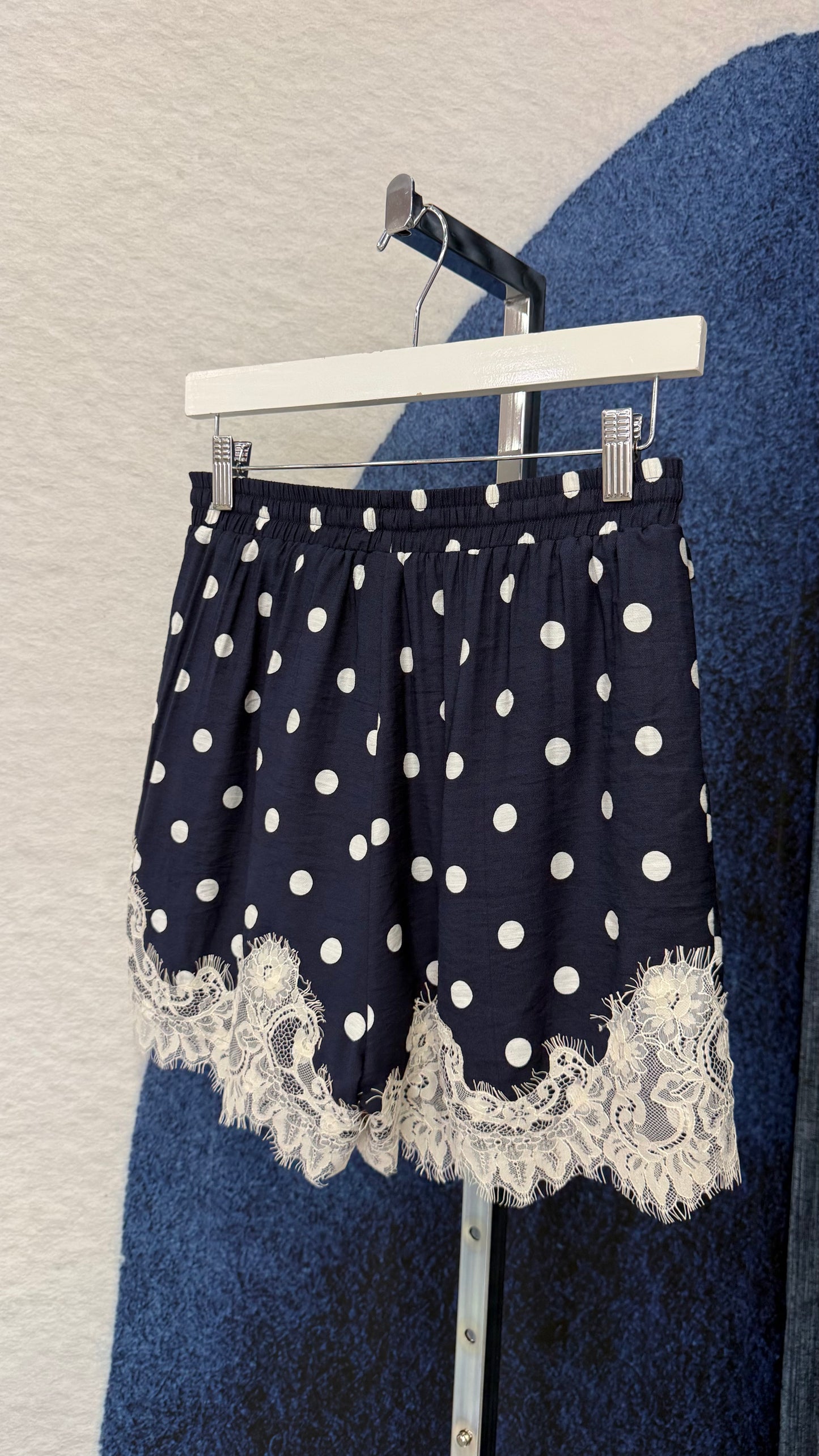 Polka Dots / Lace Top & Short Set Navy