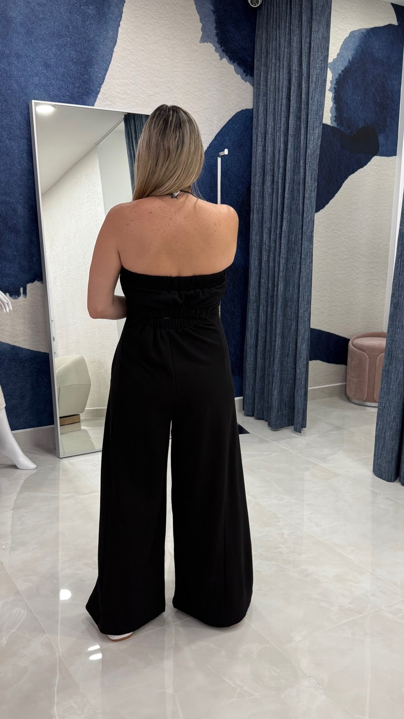 Open Back Wide Leg Jumpsuit Black