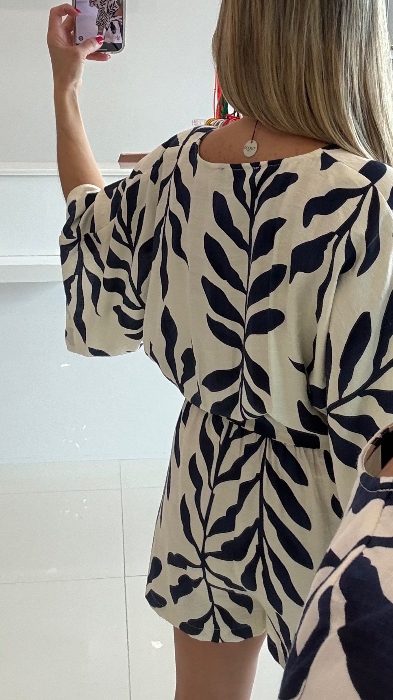 Romper Leaf Navy/Ivory