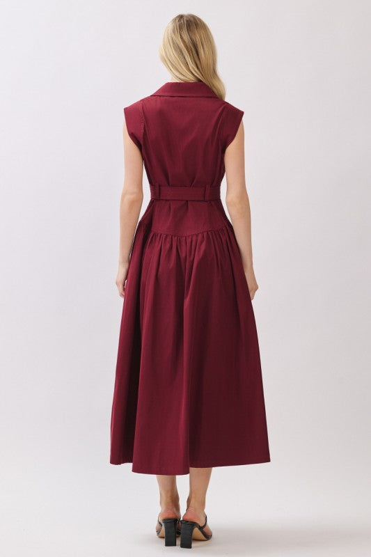 Button Down Maxi Dress With belt Wine