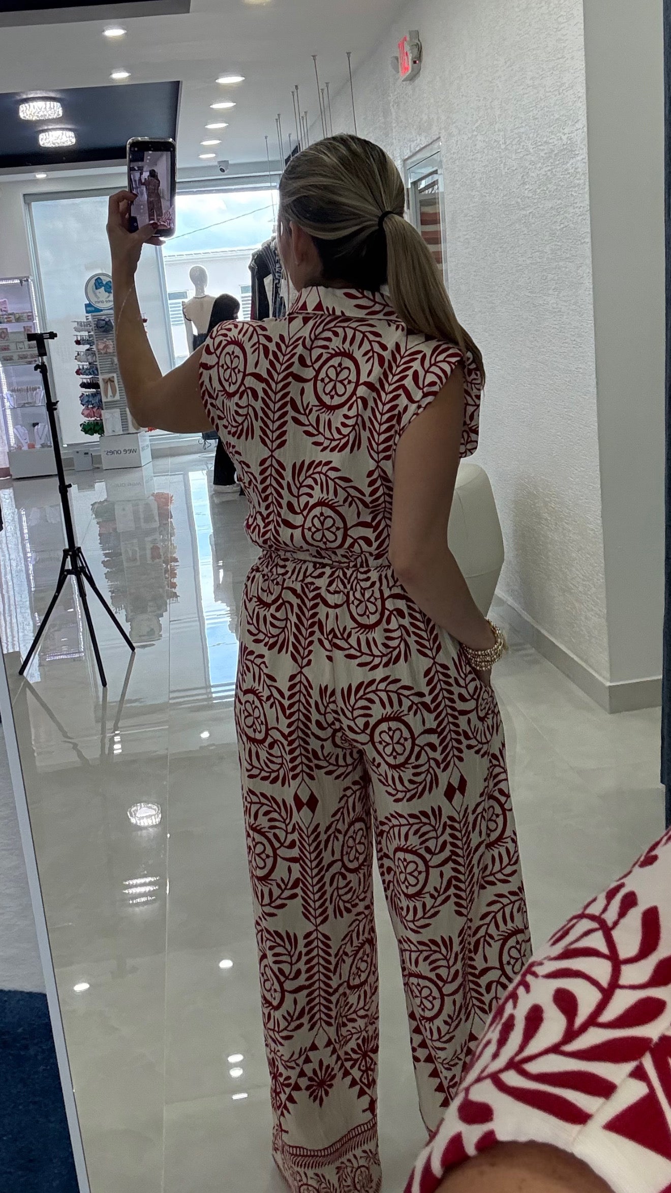 Printed Top & Pant Set Ivory Red