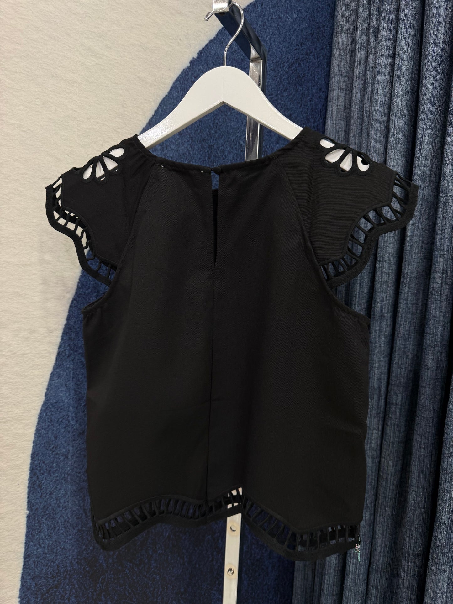 Denim Embroidered Sleeve Top Black