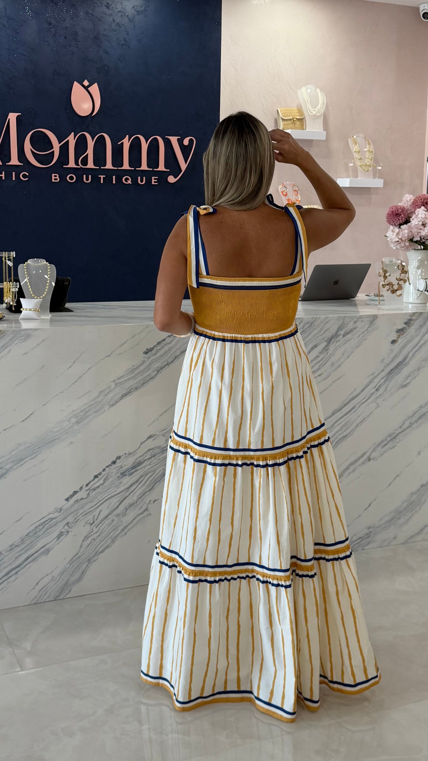 Printed Maxi Dress Mustard/Blue