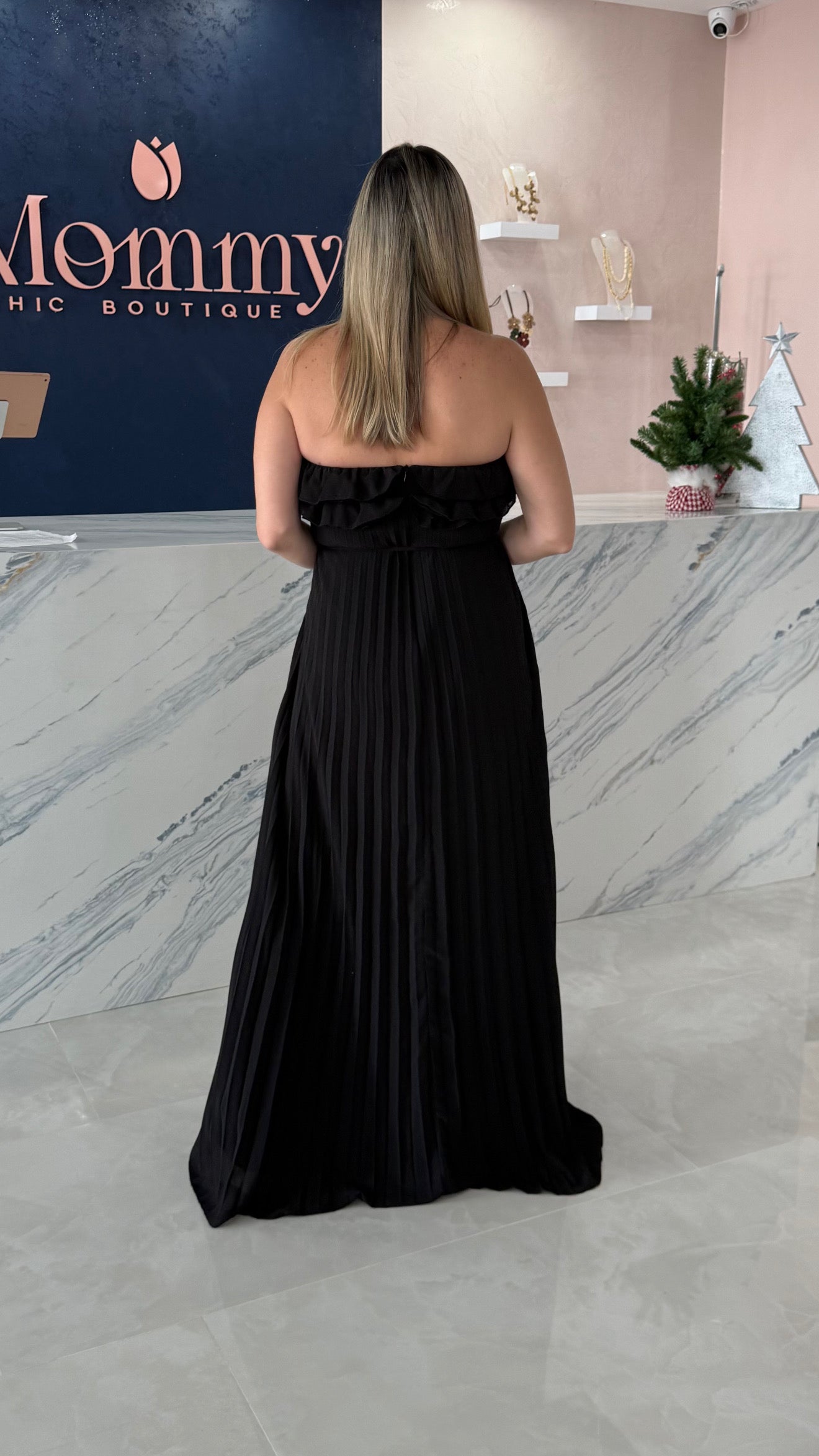 Strapless Ruffled Maxi Dress BLK