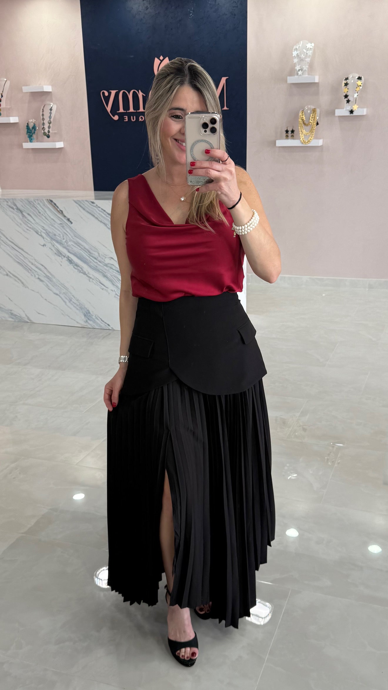 Asymmetric Pleated Skirt Black
