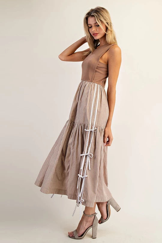 Midi Dress Stripped White & Coco
