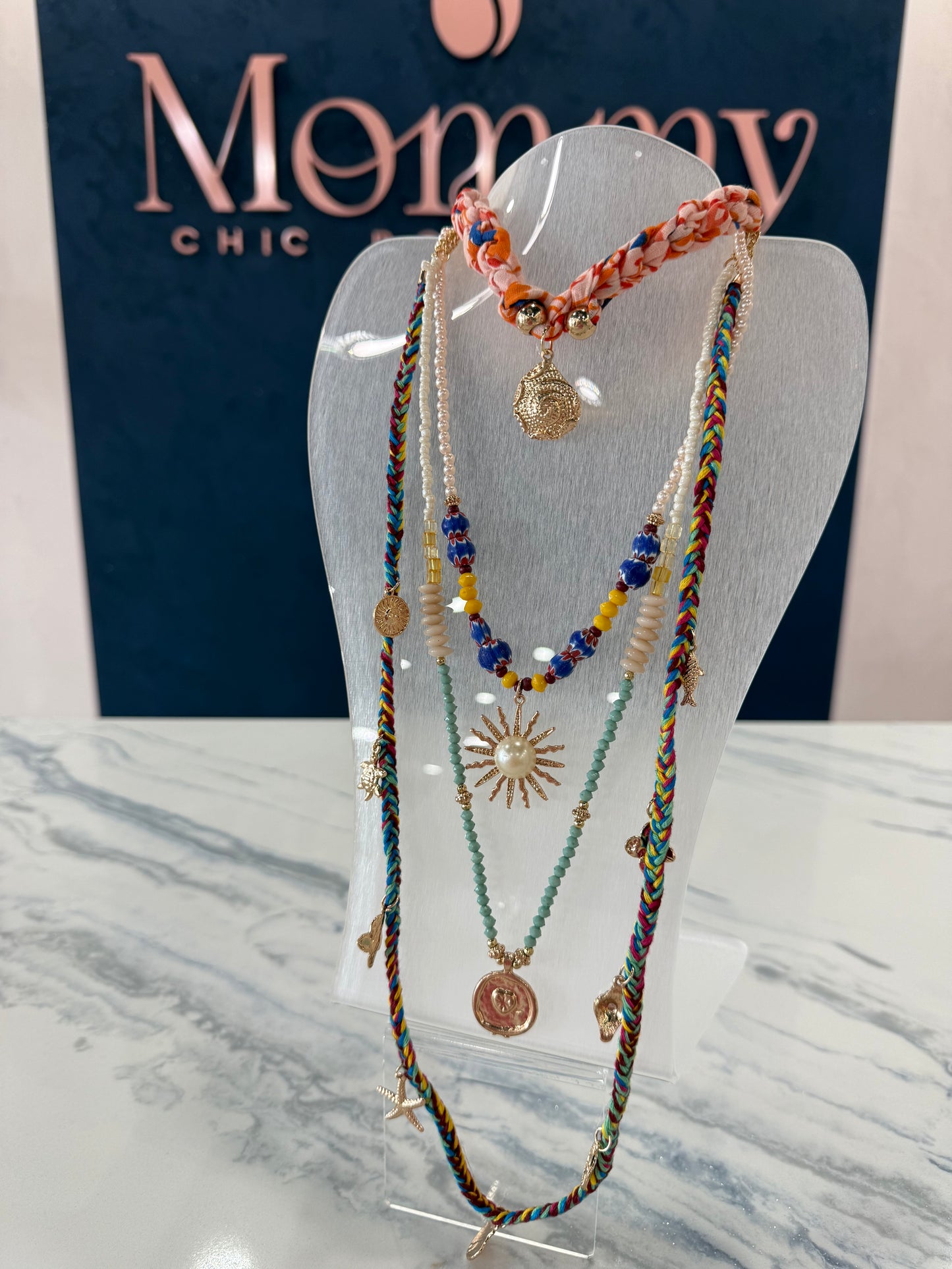 Scarf & Charms Layered Necklace Multi