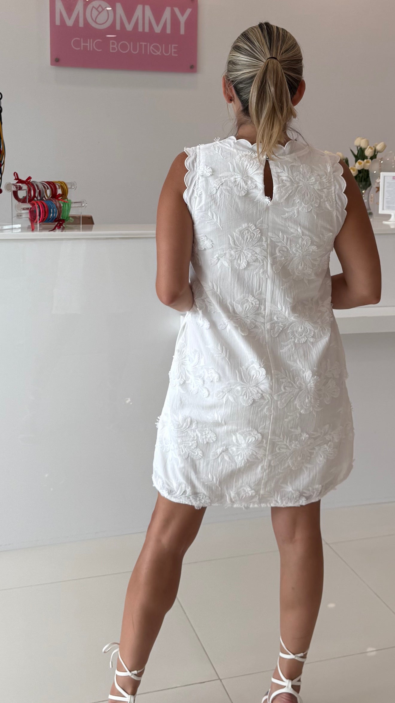 Embroidery Flower Dress White