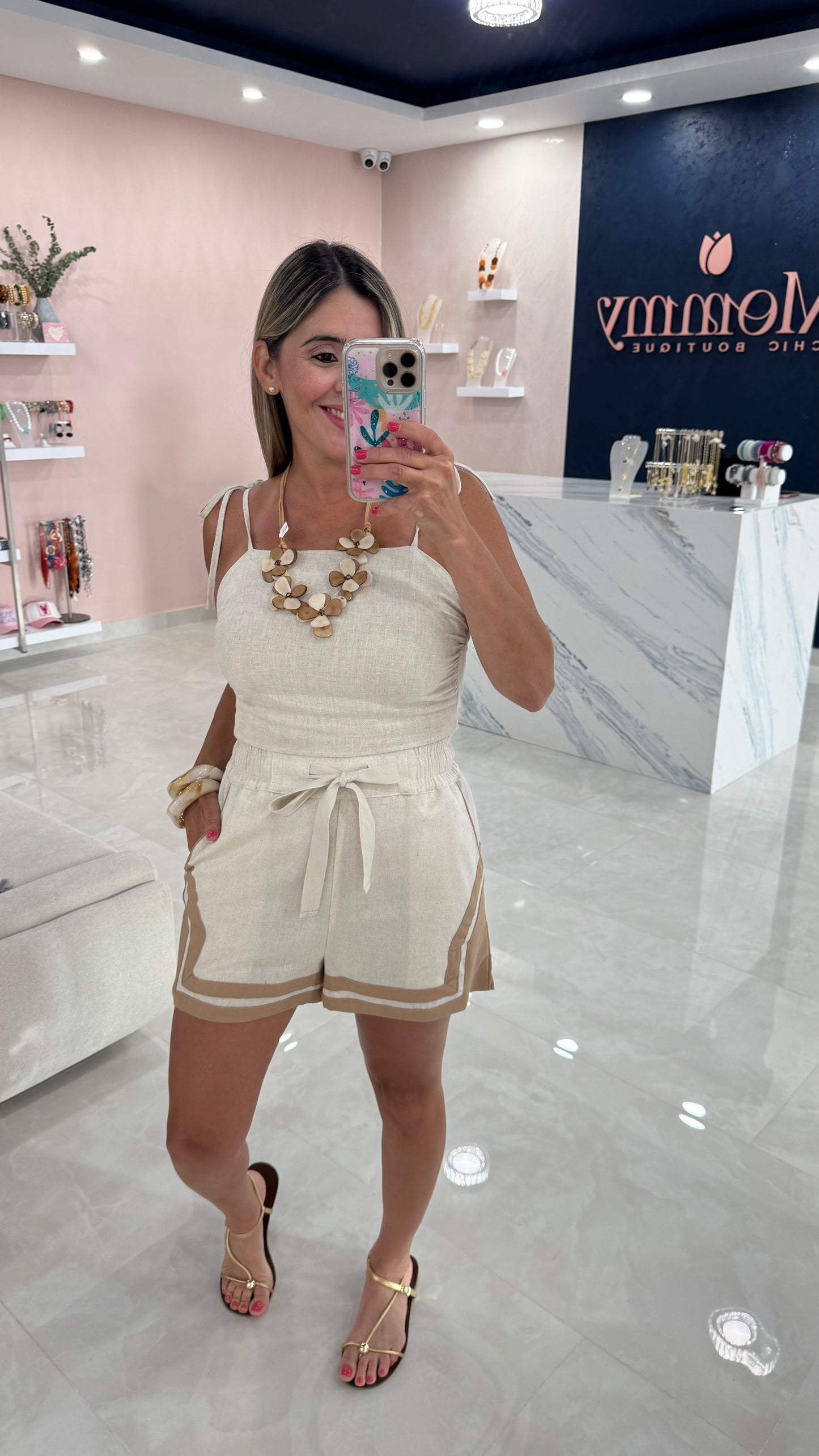 Linen Contrast Short Oatmeal