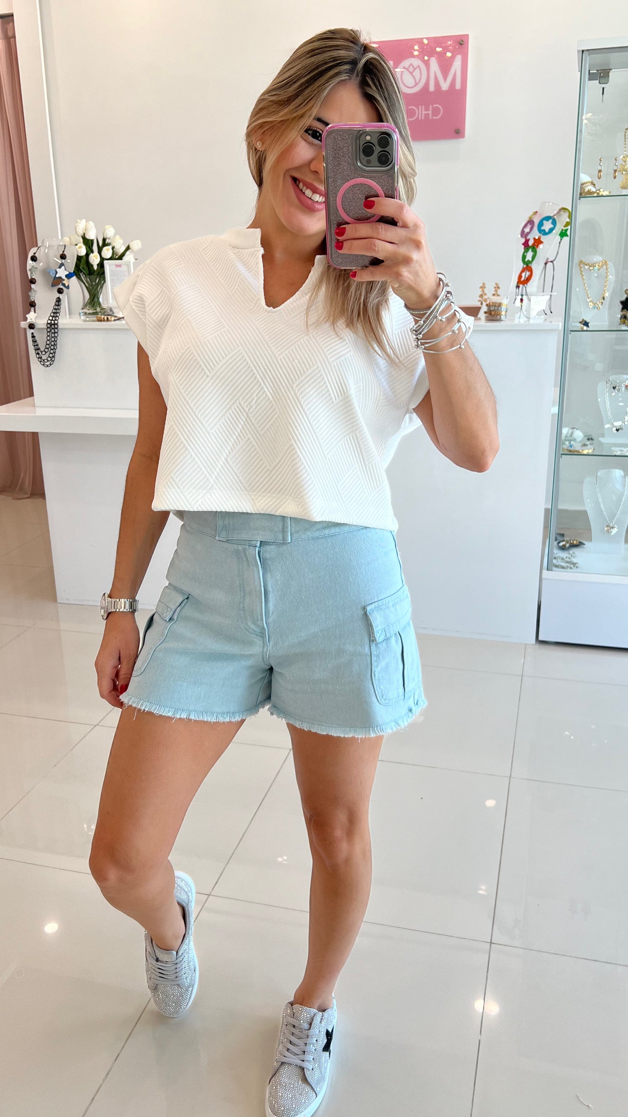 Cargo Denim Short Blue Wash