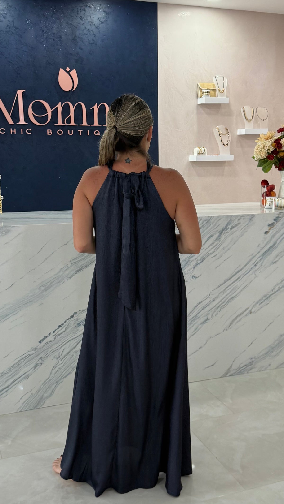 Metallic Navy Maxi Dress
