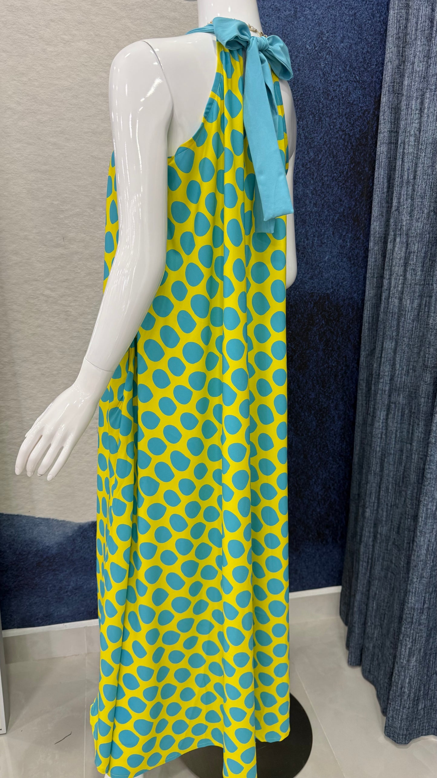 Polka Dots Printed Maxi Dress Blue / Yellow