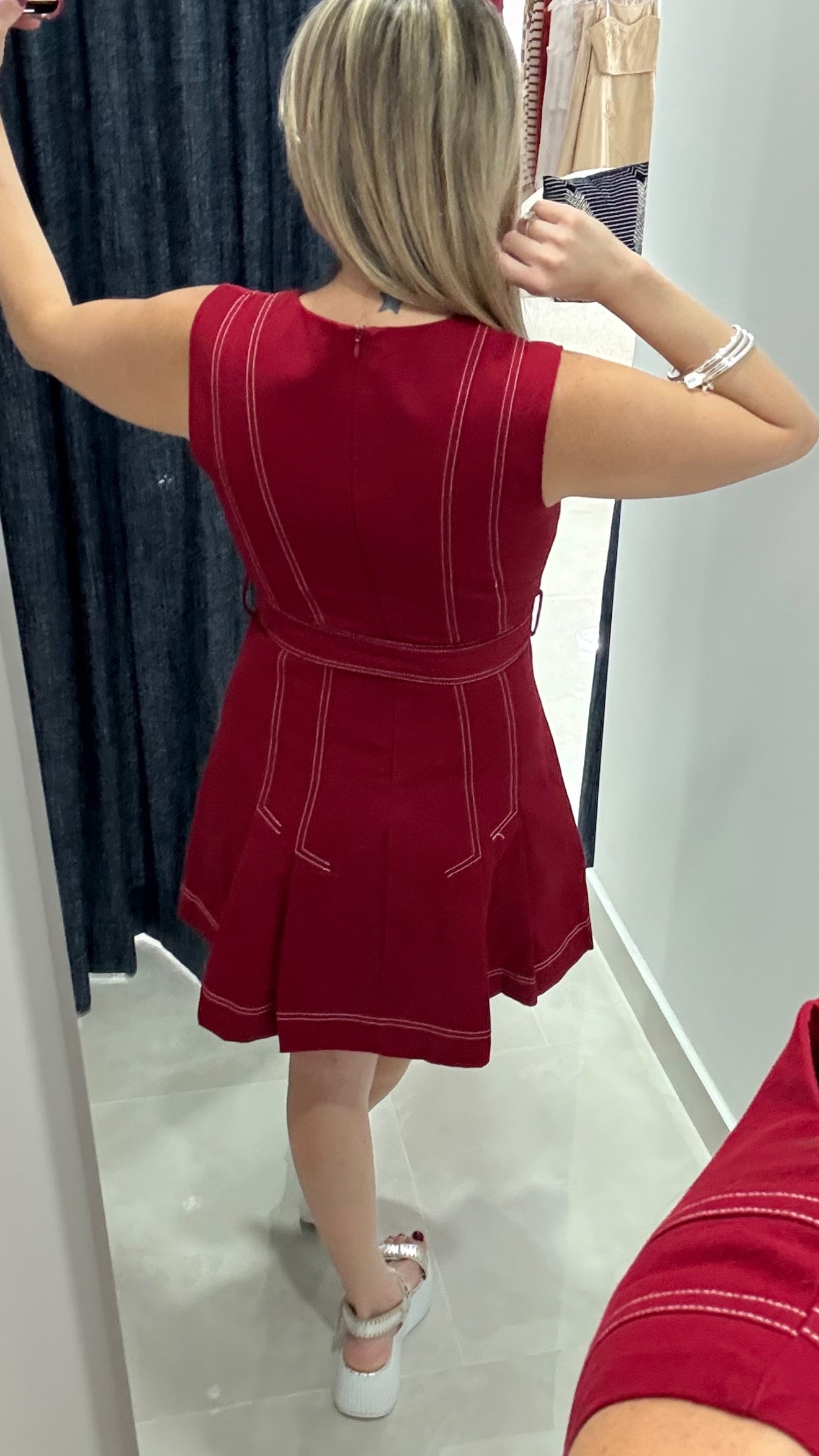 Denim Contrast Dress Red