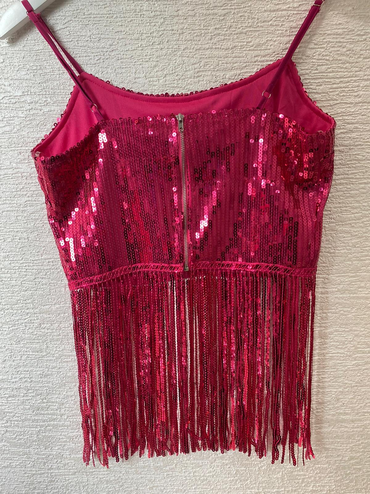 Sequin Fringe Top - Pink