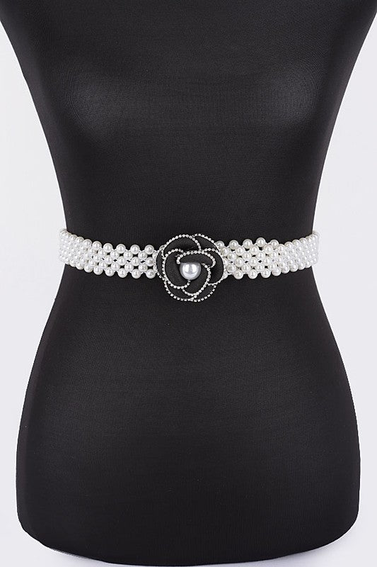 Flower Faux Elastic Pearl Belt