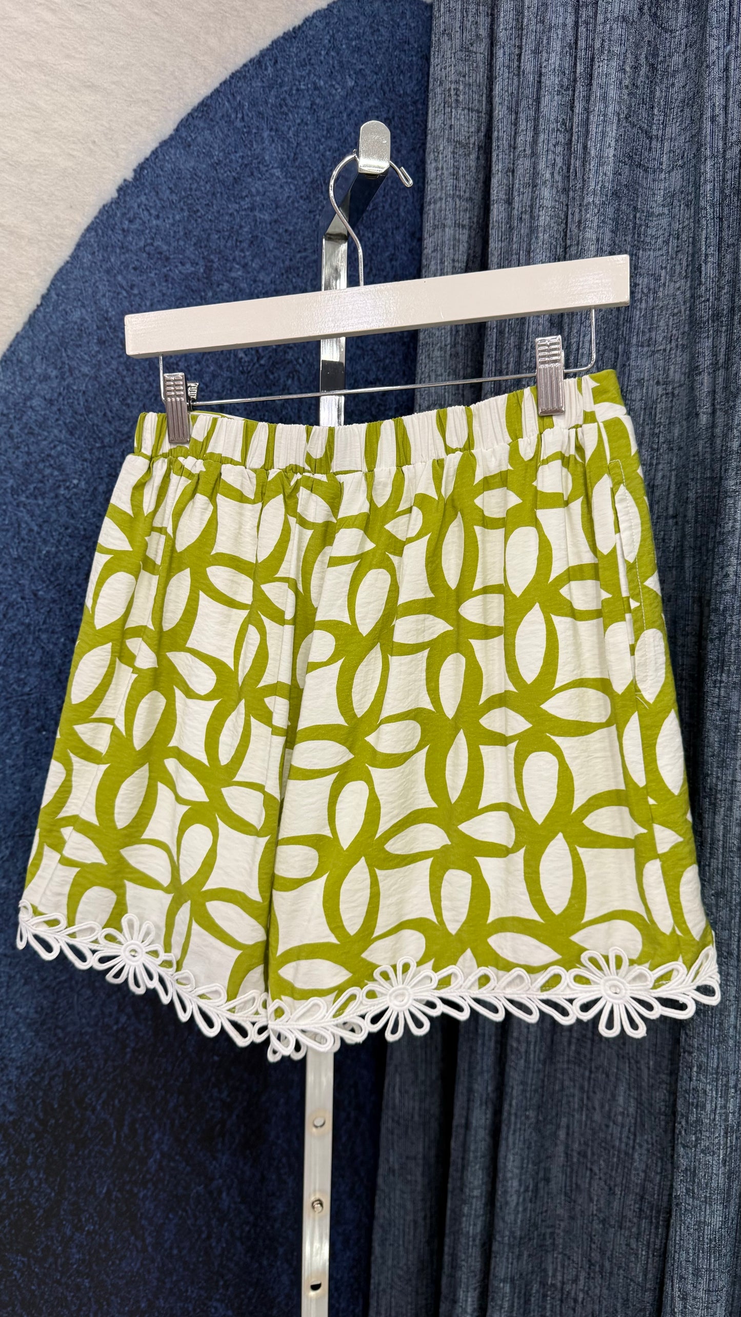 Embroidery Printed Top & Short Set Green