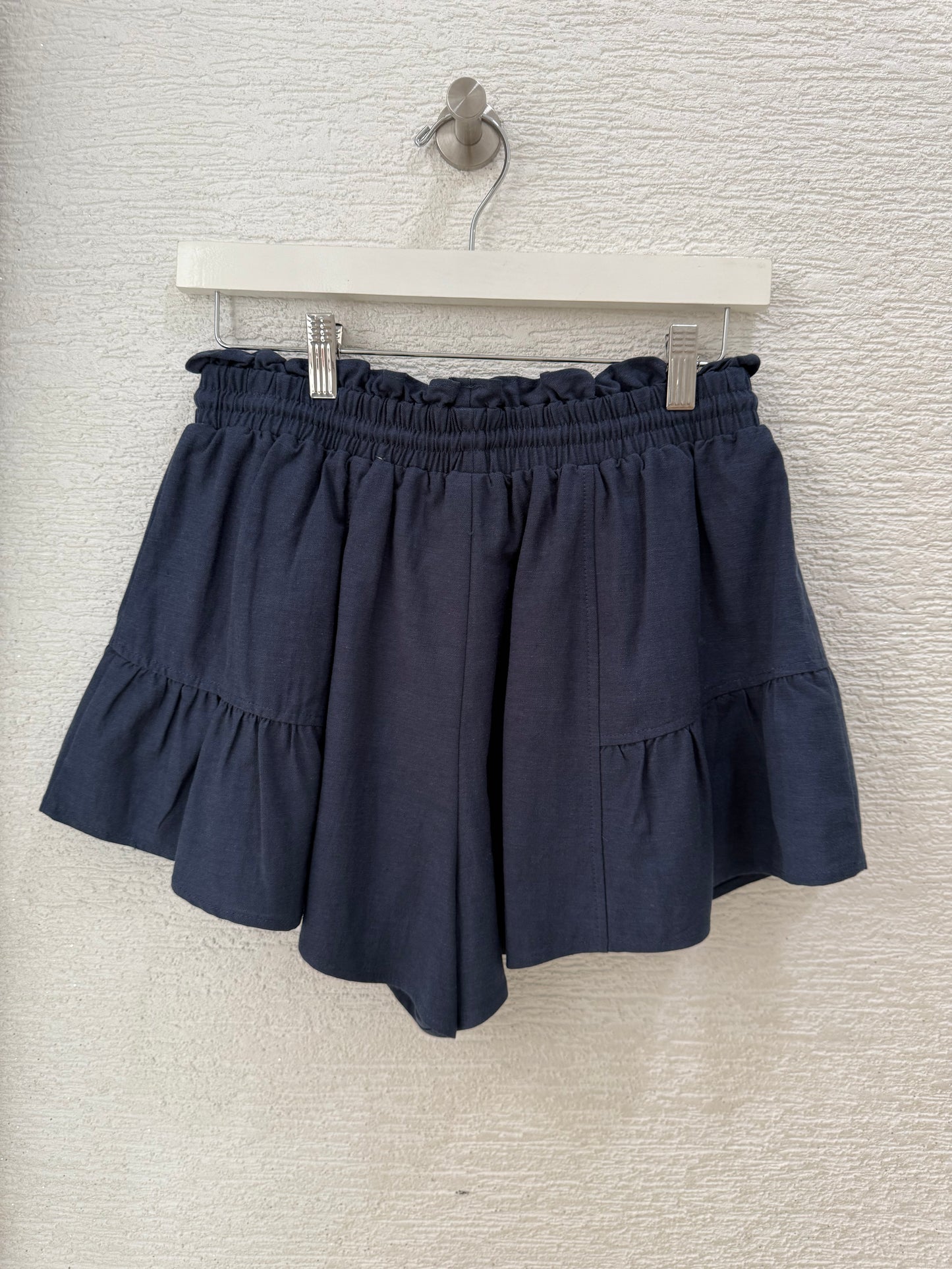Ruffle Flare Linen Short Navy