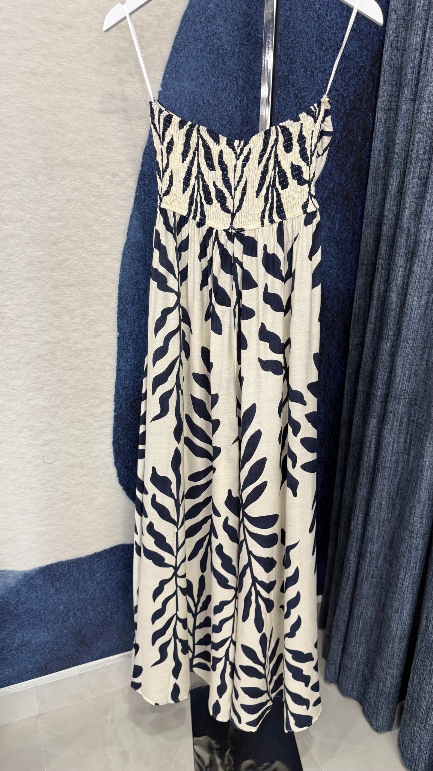 Strapless Printed Jumpsuit Navy / Cream