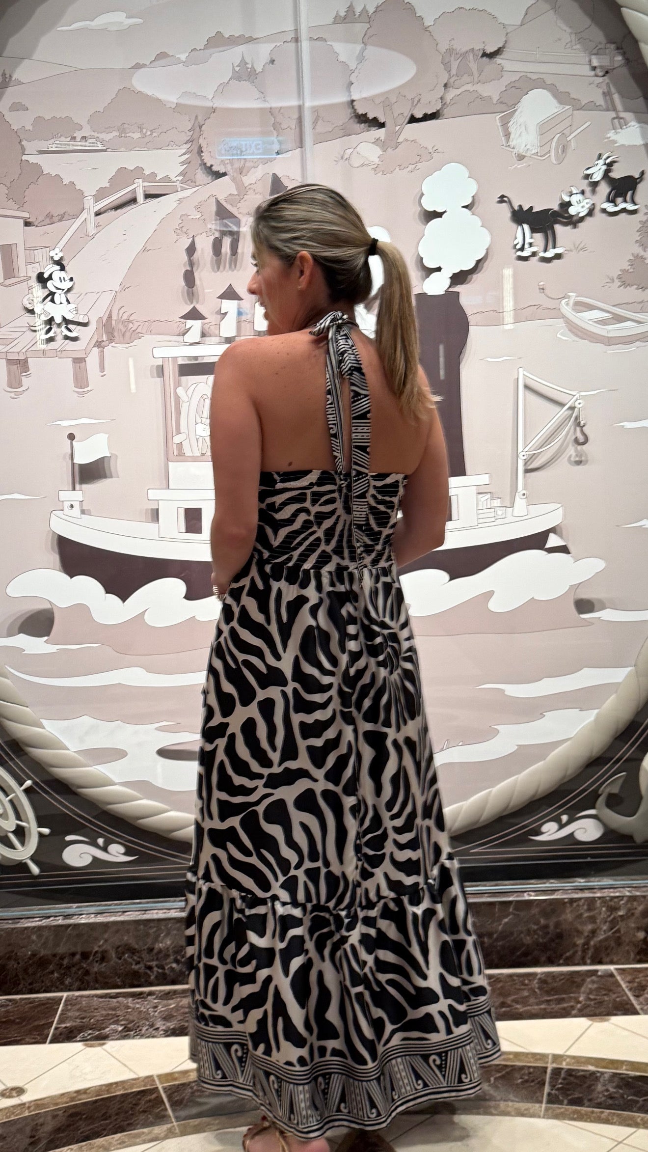 Halter Maxi Dress Printed Black