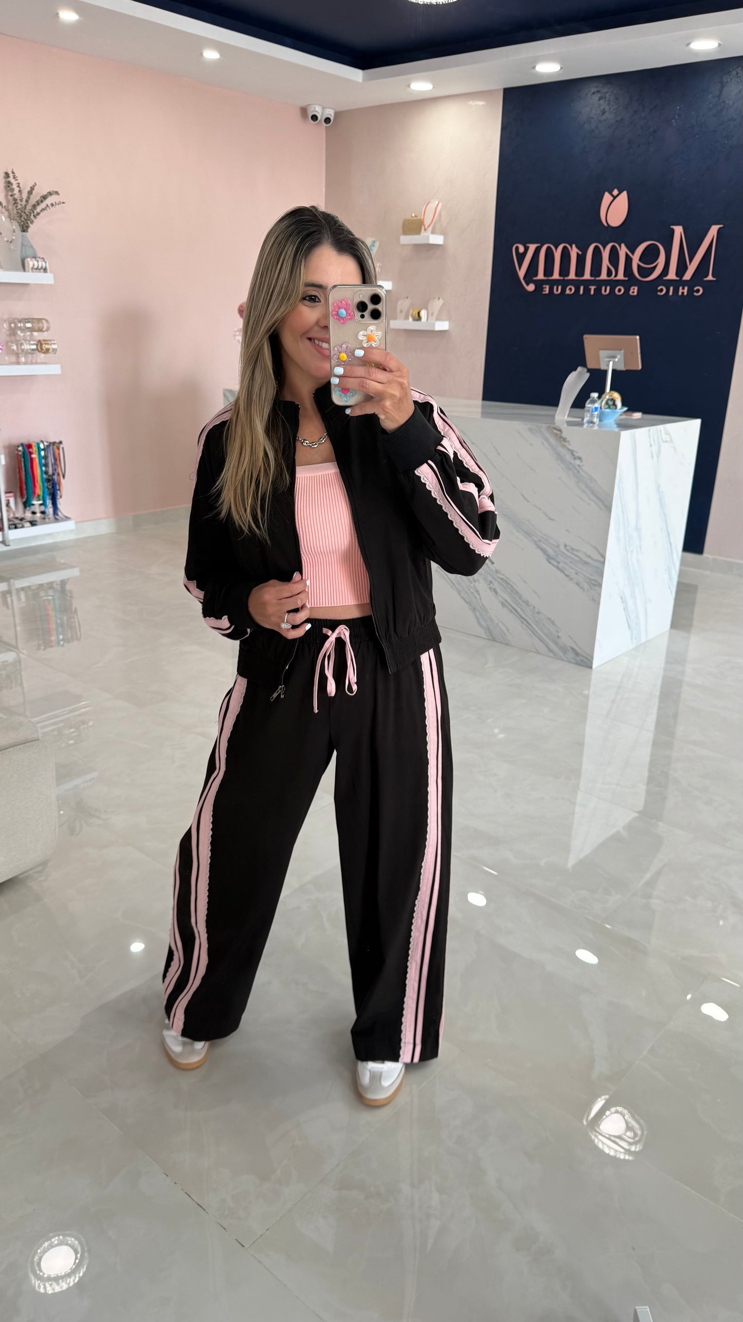 Pant With Lace Black & Pink