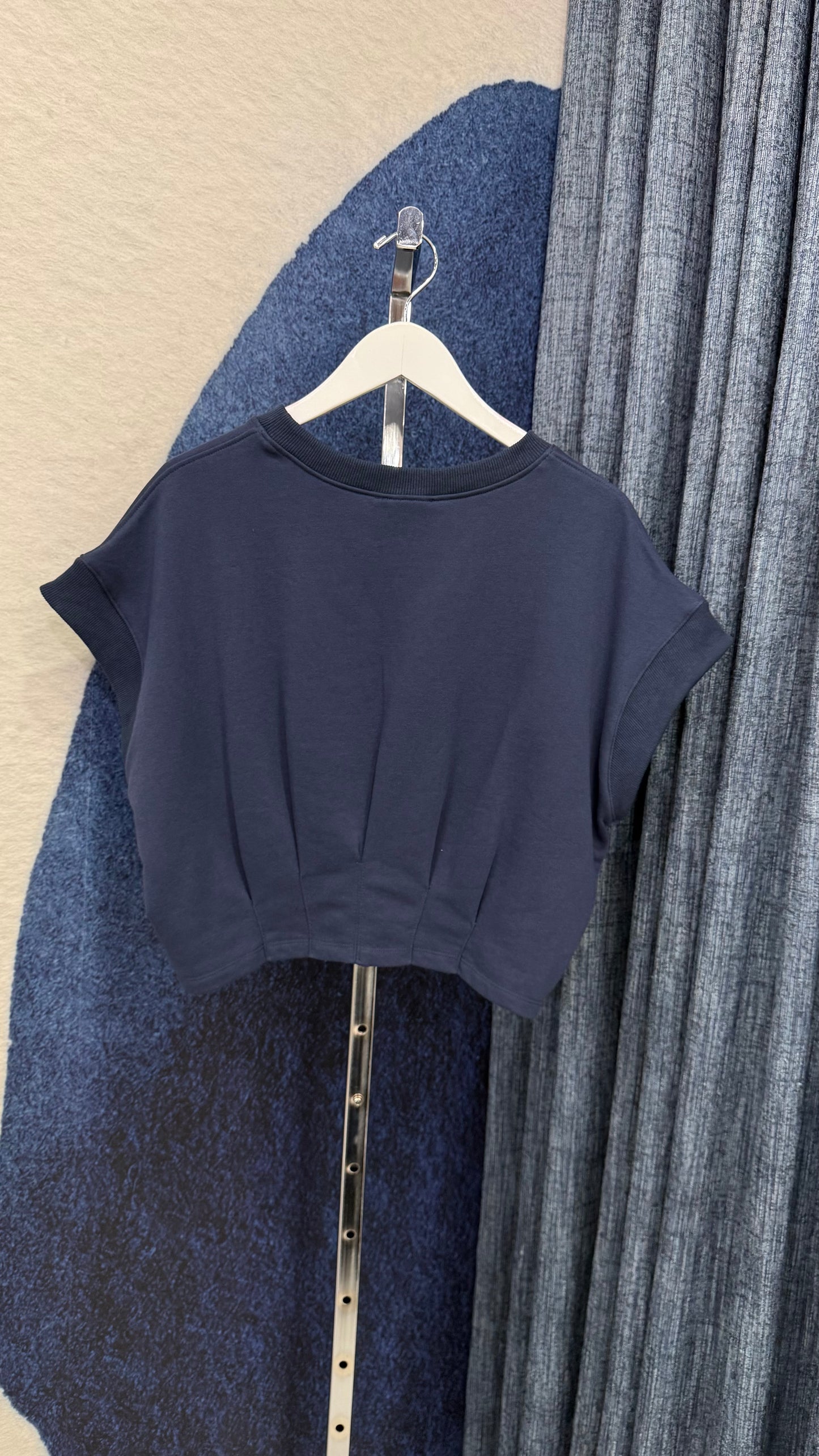 Pleated Cotton Top Navy