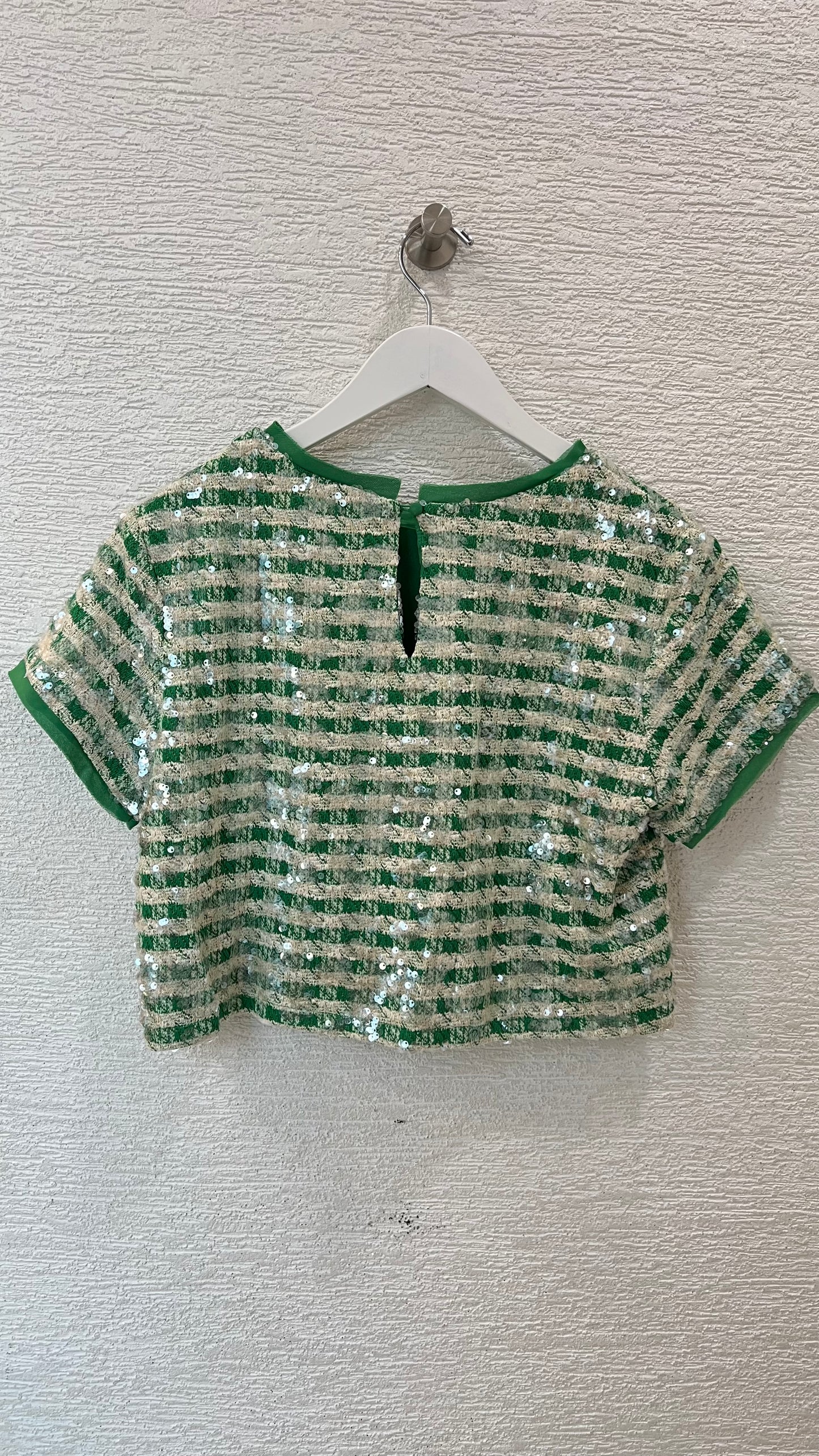Tweed Sequins Top Green & Ivory