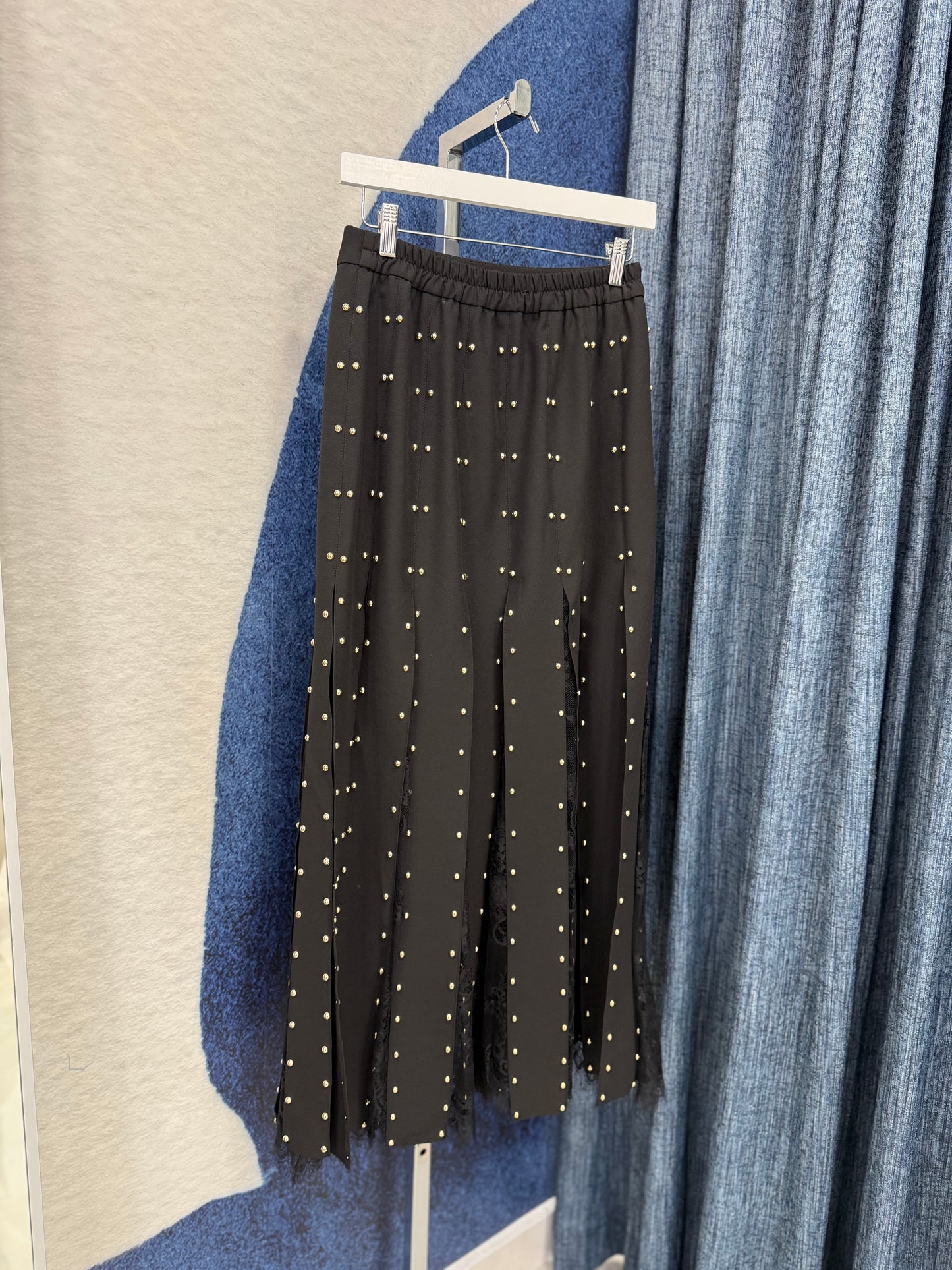 Studded Fringes & Lace Skirt Black