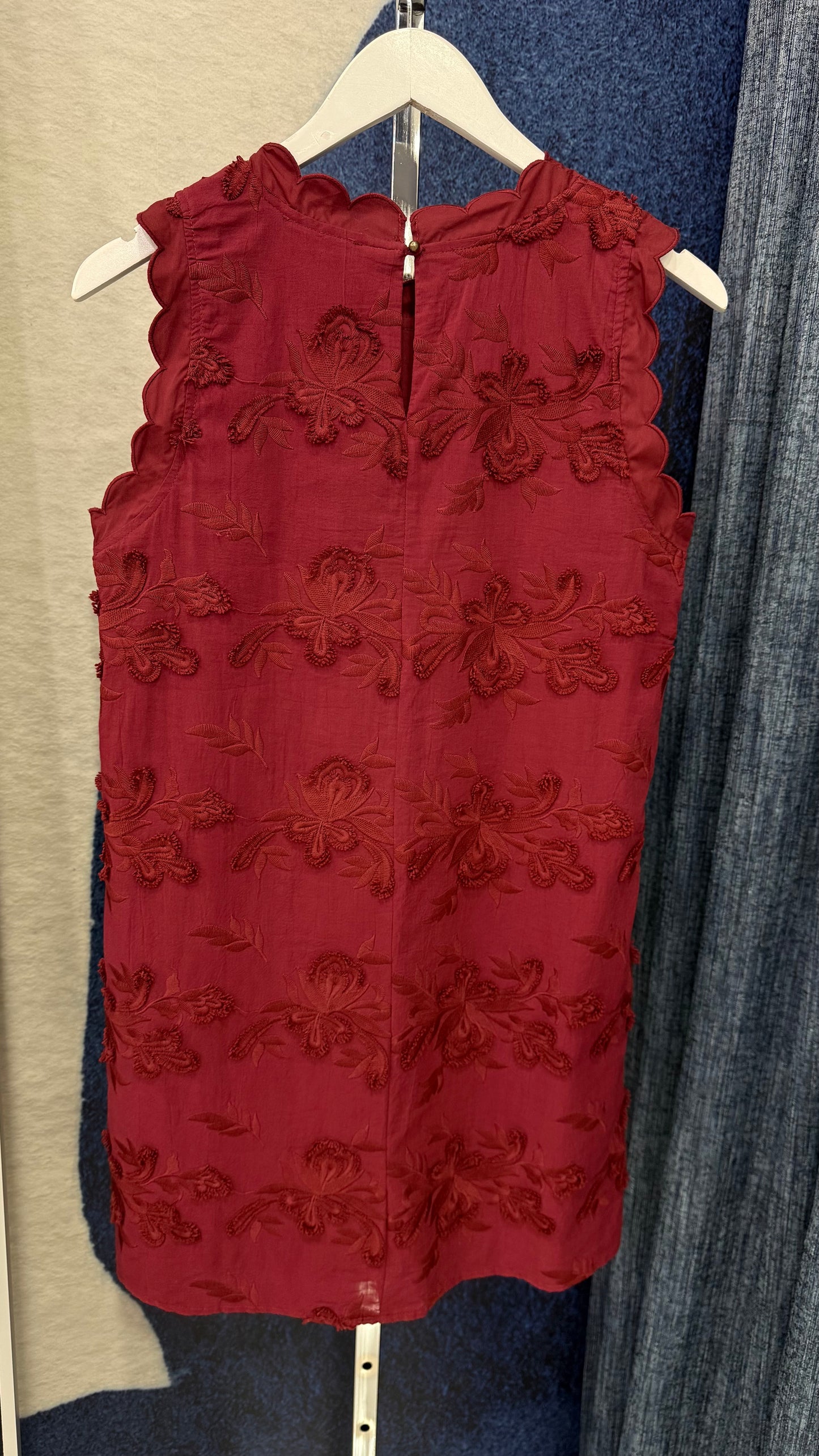 Embroidery Flower Dress Burgundy