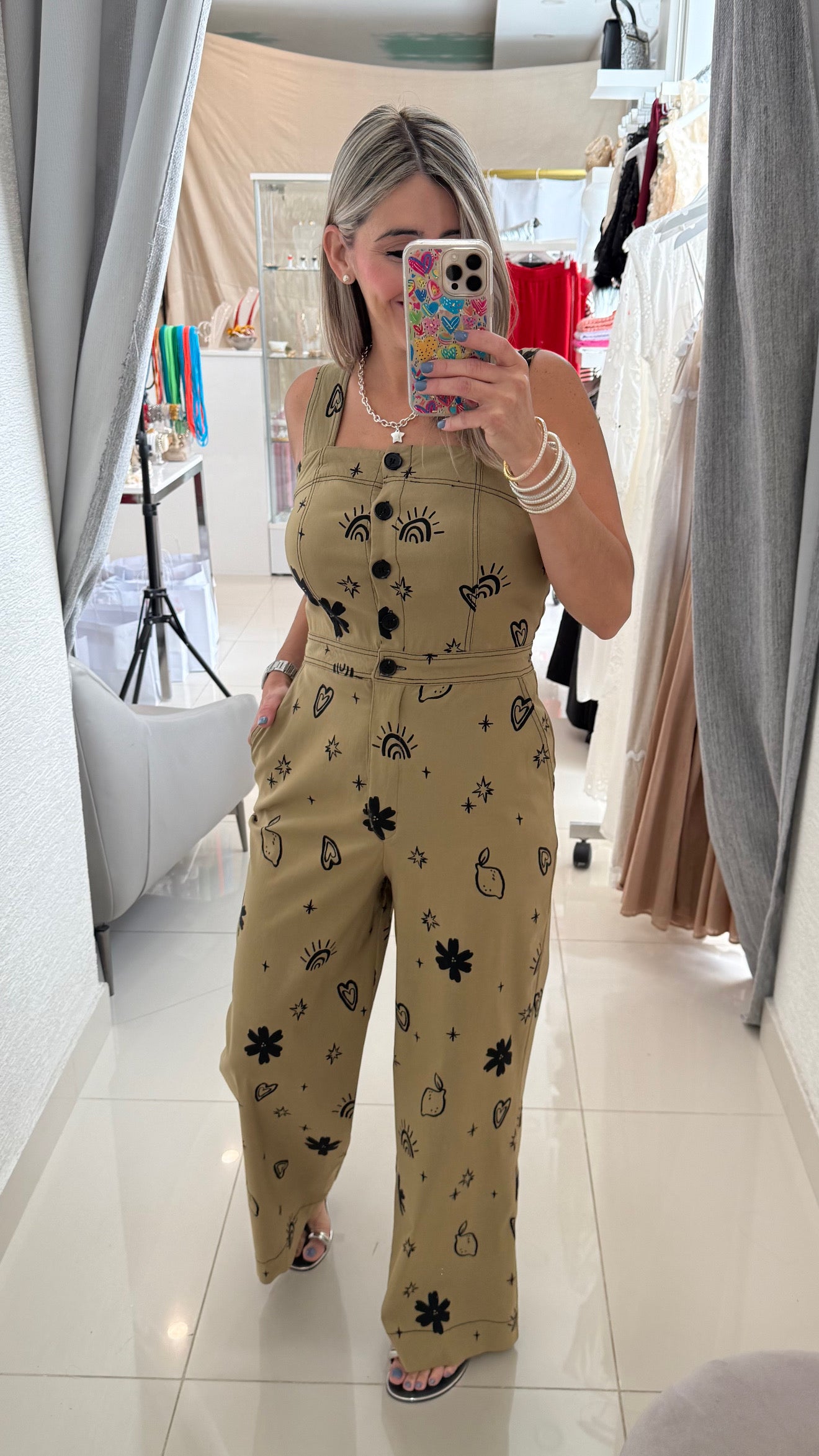 Overall Printed Olive