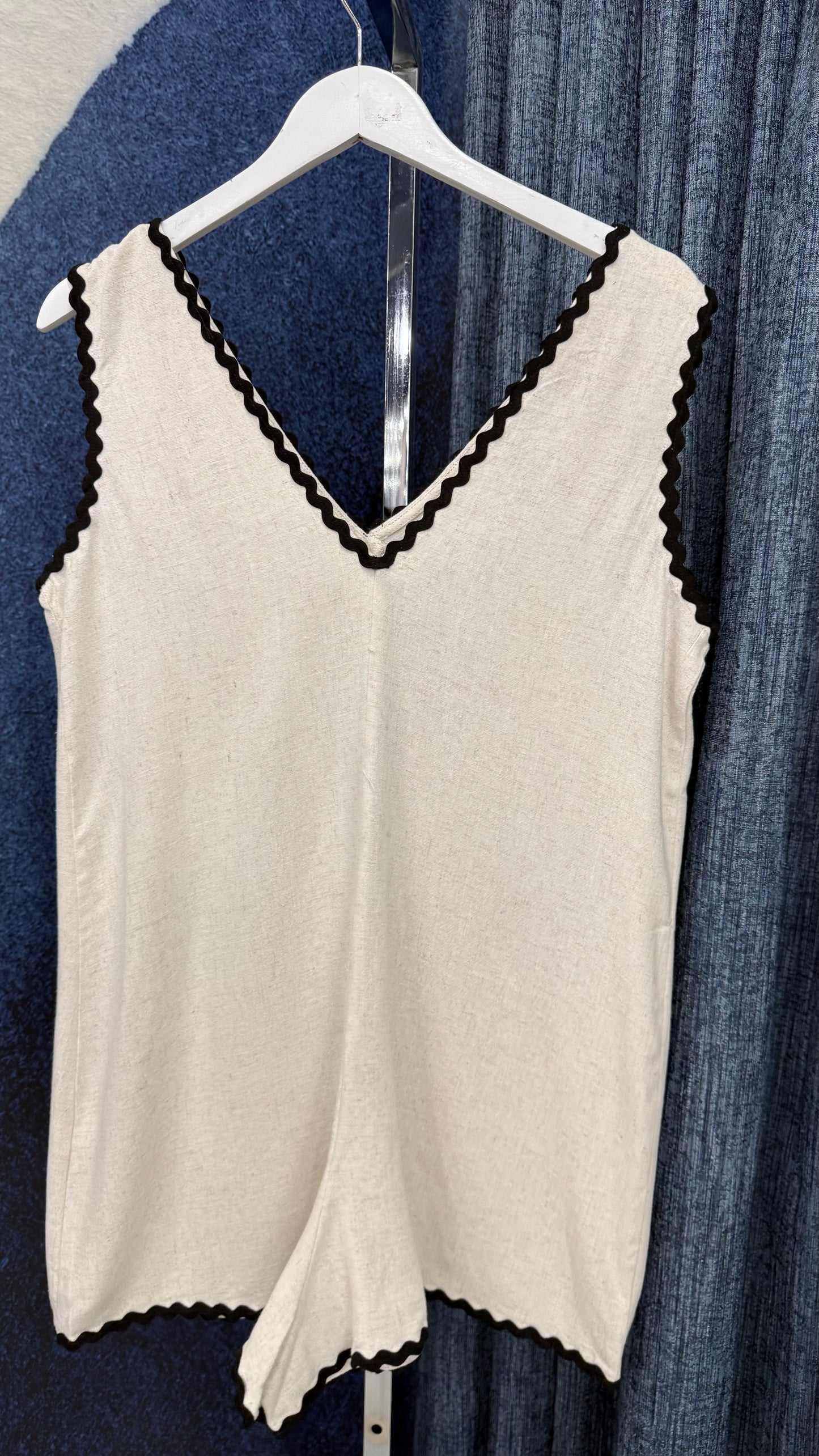 Linen Romper Contrast Oatmeal