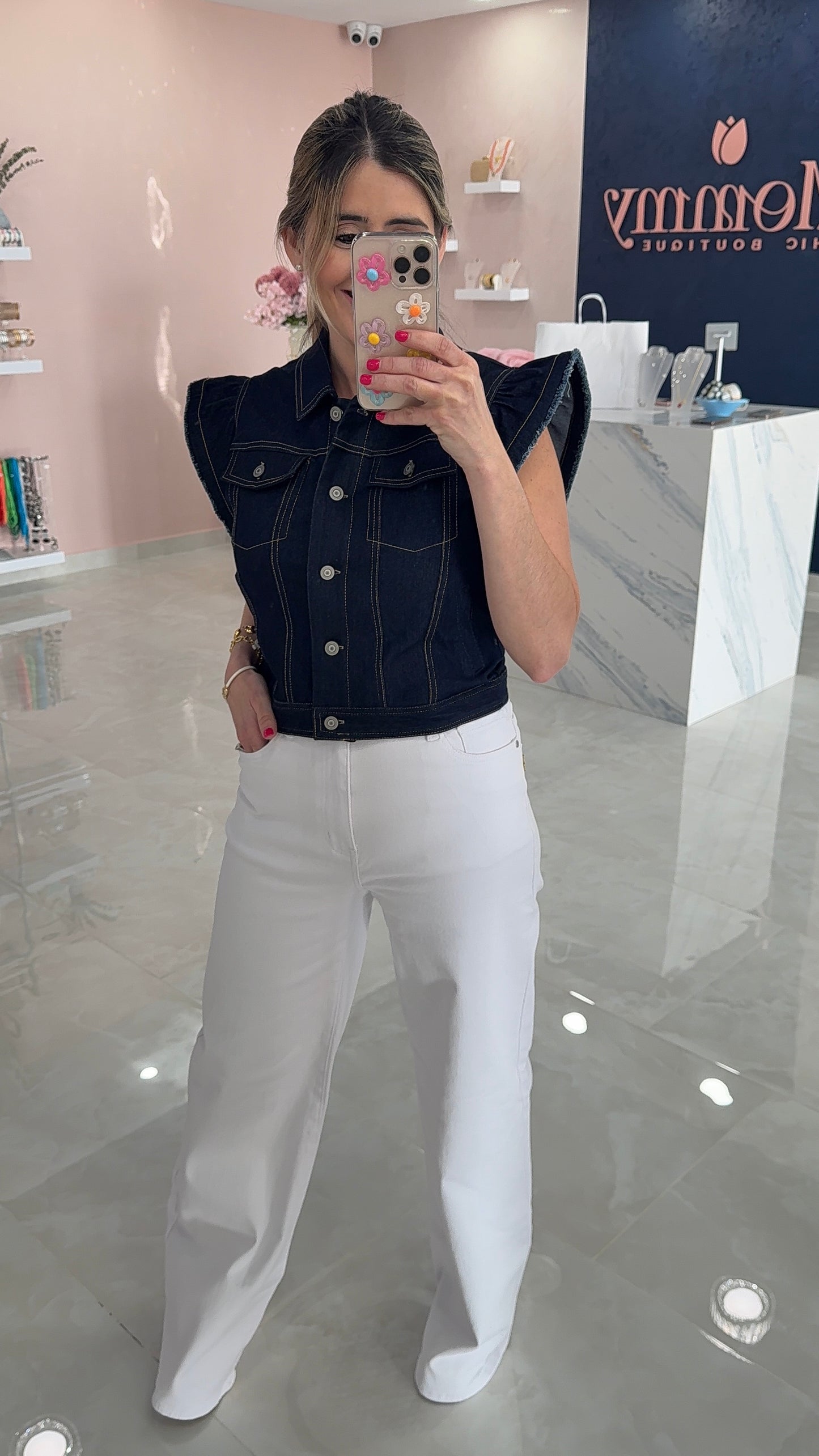 Denim Ruffle Top