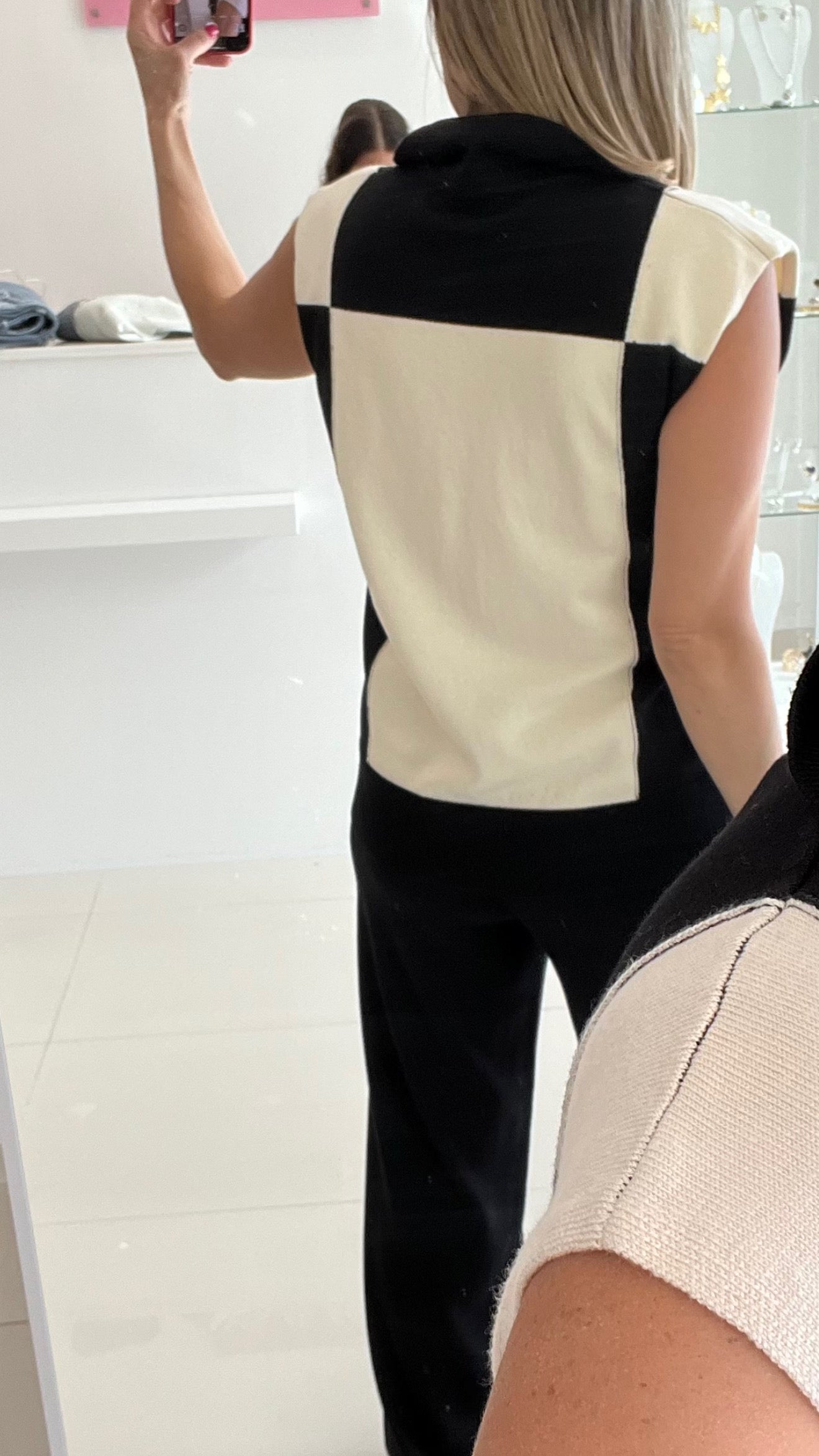 Sleeveless Top & Pant Set Black & Ivory