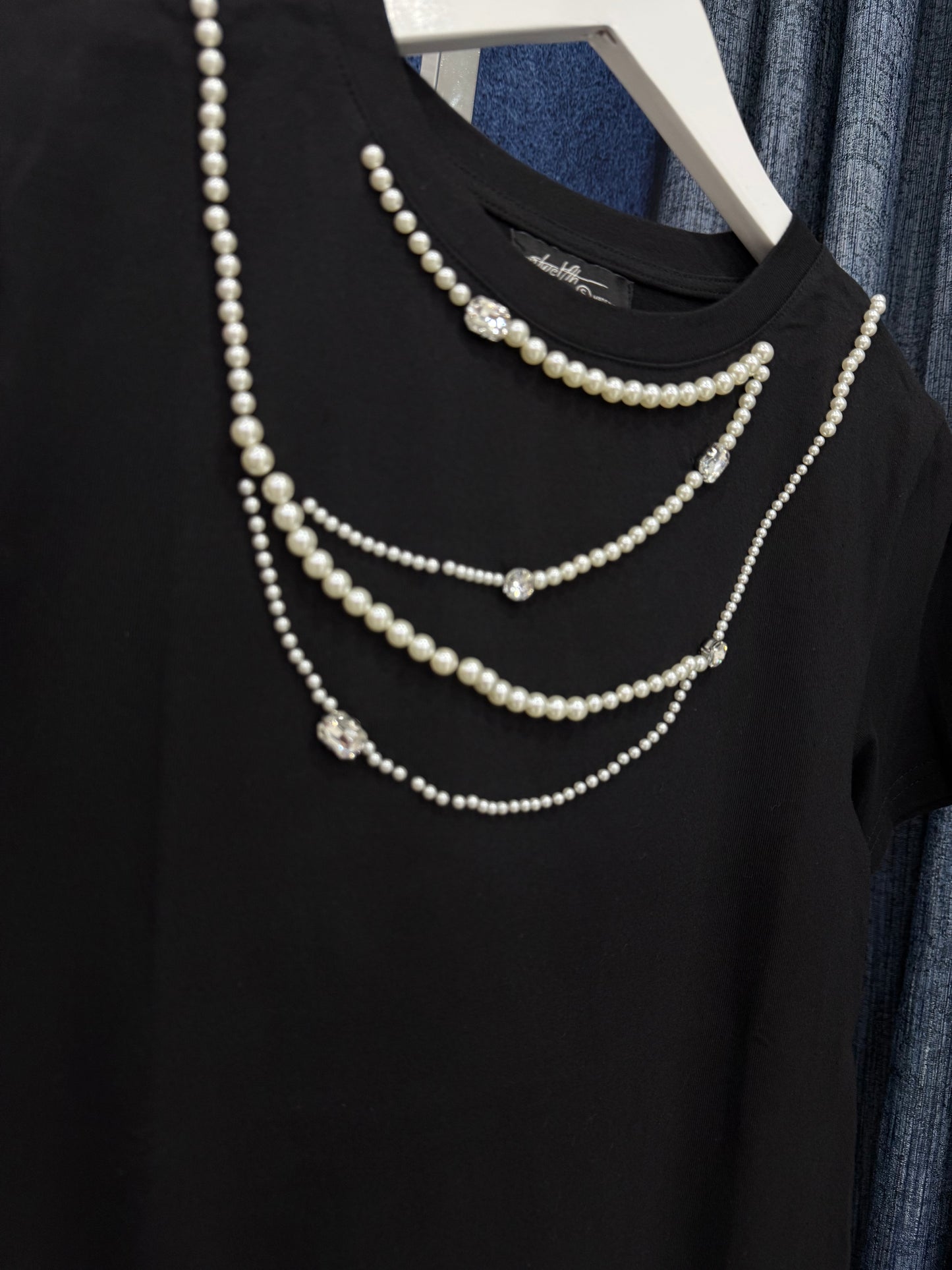 Pearl & Rhinestone Top Black
