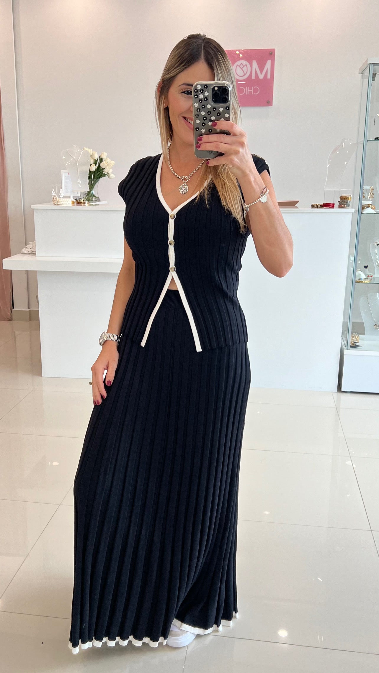 Ribbed Maxi Skirt Black