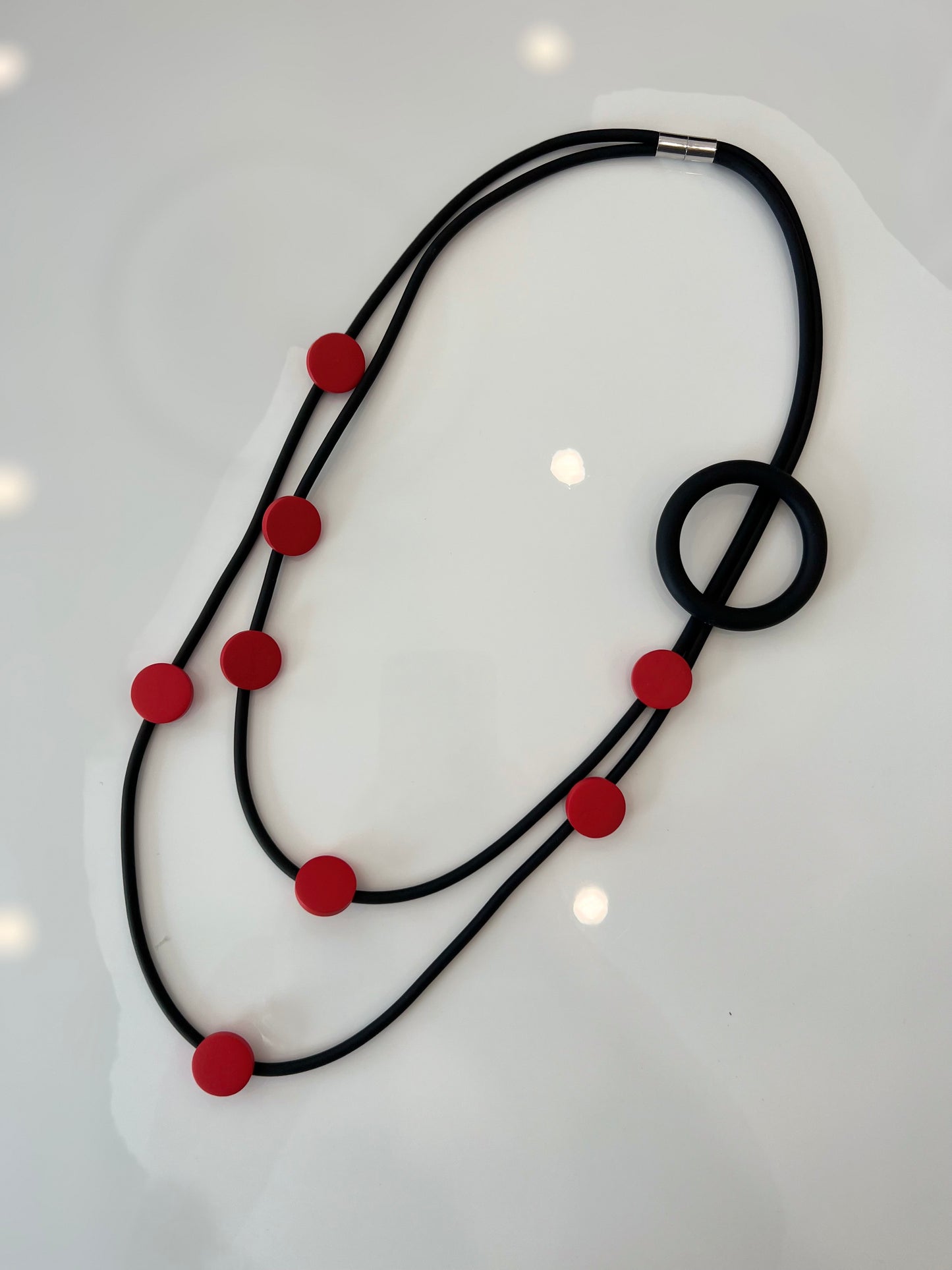 Layered Rubber Necklace & Circle wood
